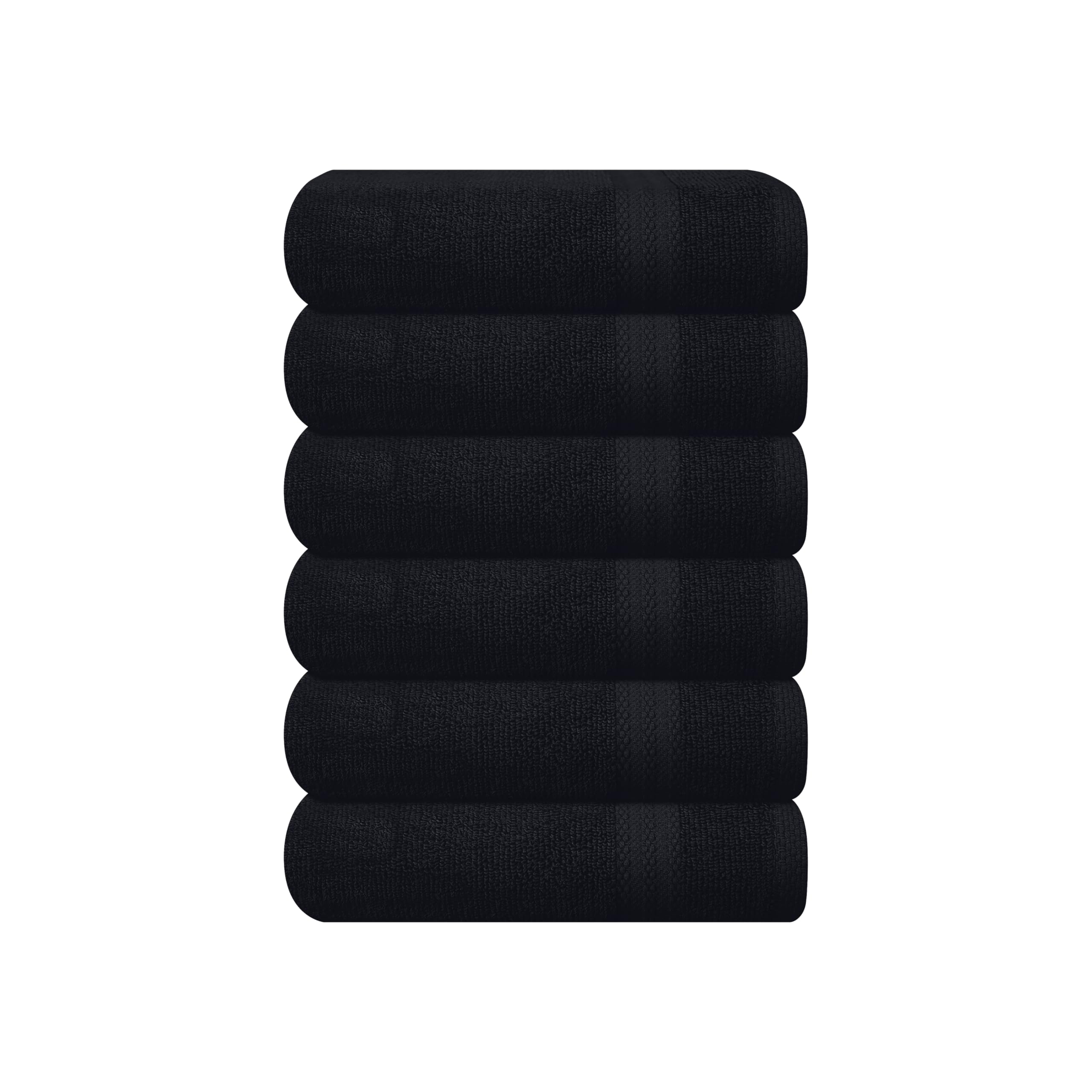 GLAMBURG Ultra Soft 6-Piece Hand Towel Set 16x28-100% Ringspun Cotton - Durable &amp; Highly Absorbent Hand Towels - Ideal for use in Bathroom, Kitchen, Gym, Spa &amp; General Cleaning - Black