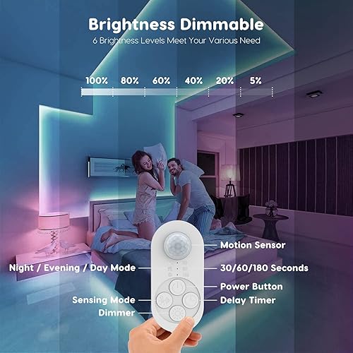 Miniatura 4 de Luces de escalera con sensor dual para interiores, tira de luz enchufable activada por movimiento para interiores con atenuador, temporizador de