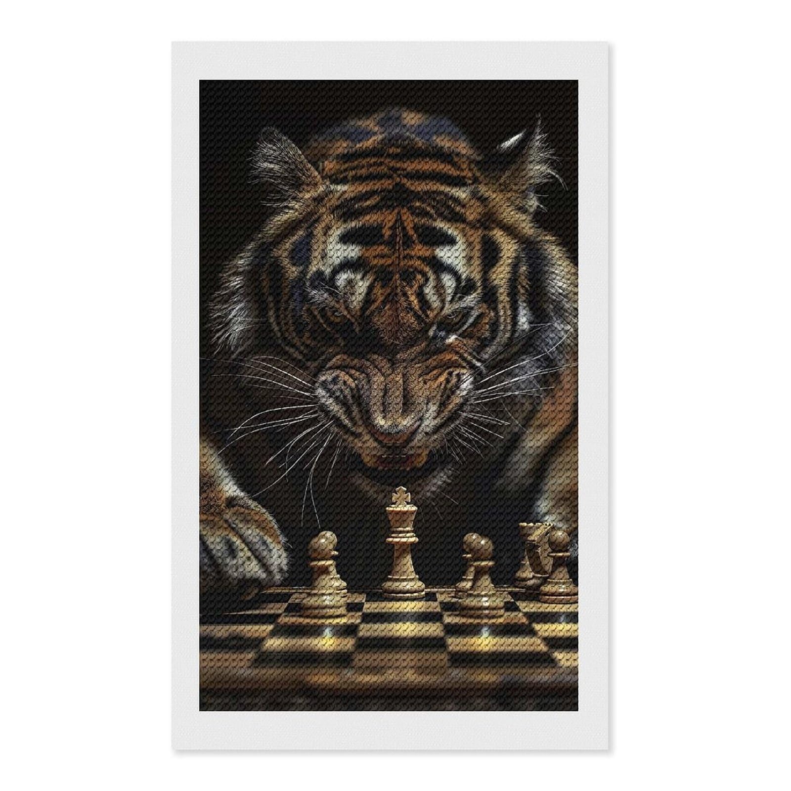 Junmoney Tiger Chess Diamond Art Kit 12"x20", Modern Decor, Farmhouse Decor, Home Wall Art, Festive Craft Gift, Handmade Wall Decor