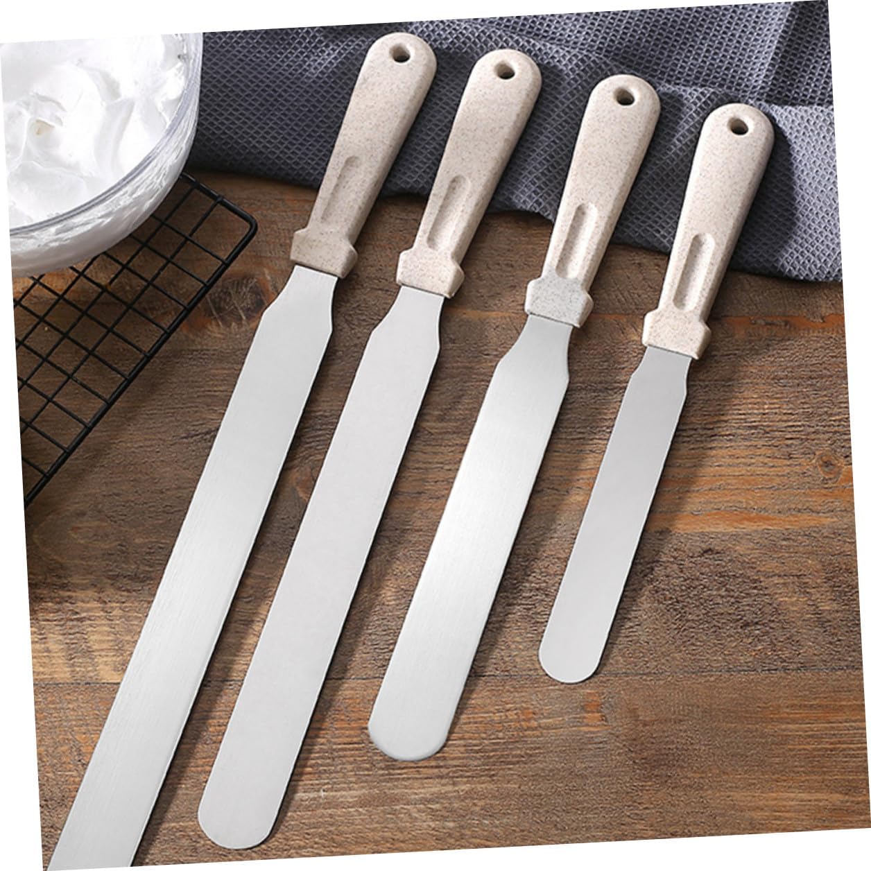 DOITOOL 3pcs Wheat Straw Baking Spatula Set, Reusable Wear-resistant Cake Scrapers with 8", 10", 12" Straight Blades, Household Butter Scrapers for Cake Decorating and Icing