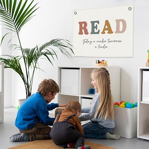 Miniatura 7 de Cartel de lectura bohemia, decoración de habitación infantil para amantes de los libros, biblioteca, guardería Today A Reader Tomorrow A Leader,