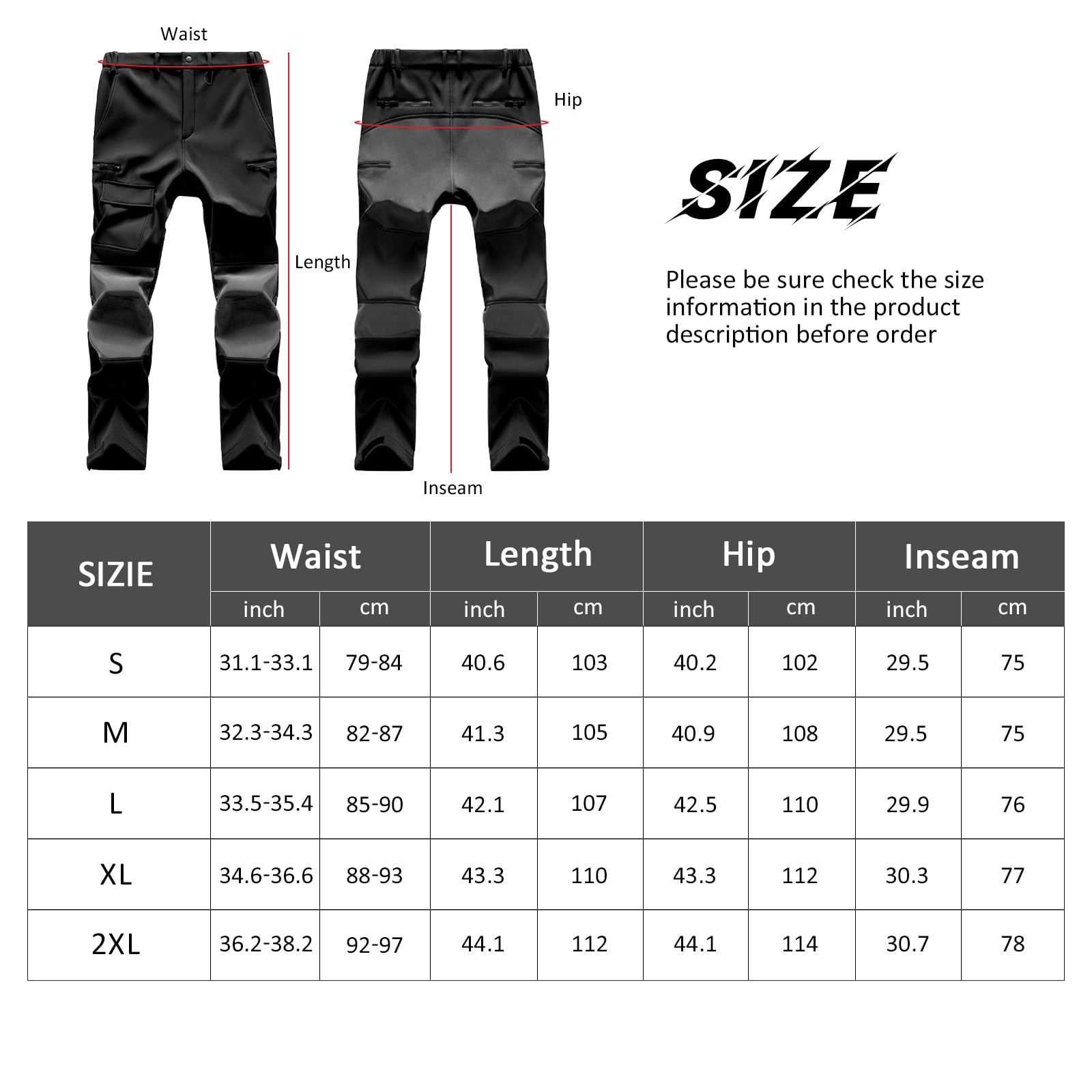 Pantaloni da Trekking da Uomo Softshell Foderati in Pile Resistenti all'Acqua Caldi in Inverno Antivento Pantaloni da Passeggio Outdoor