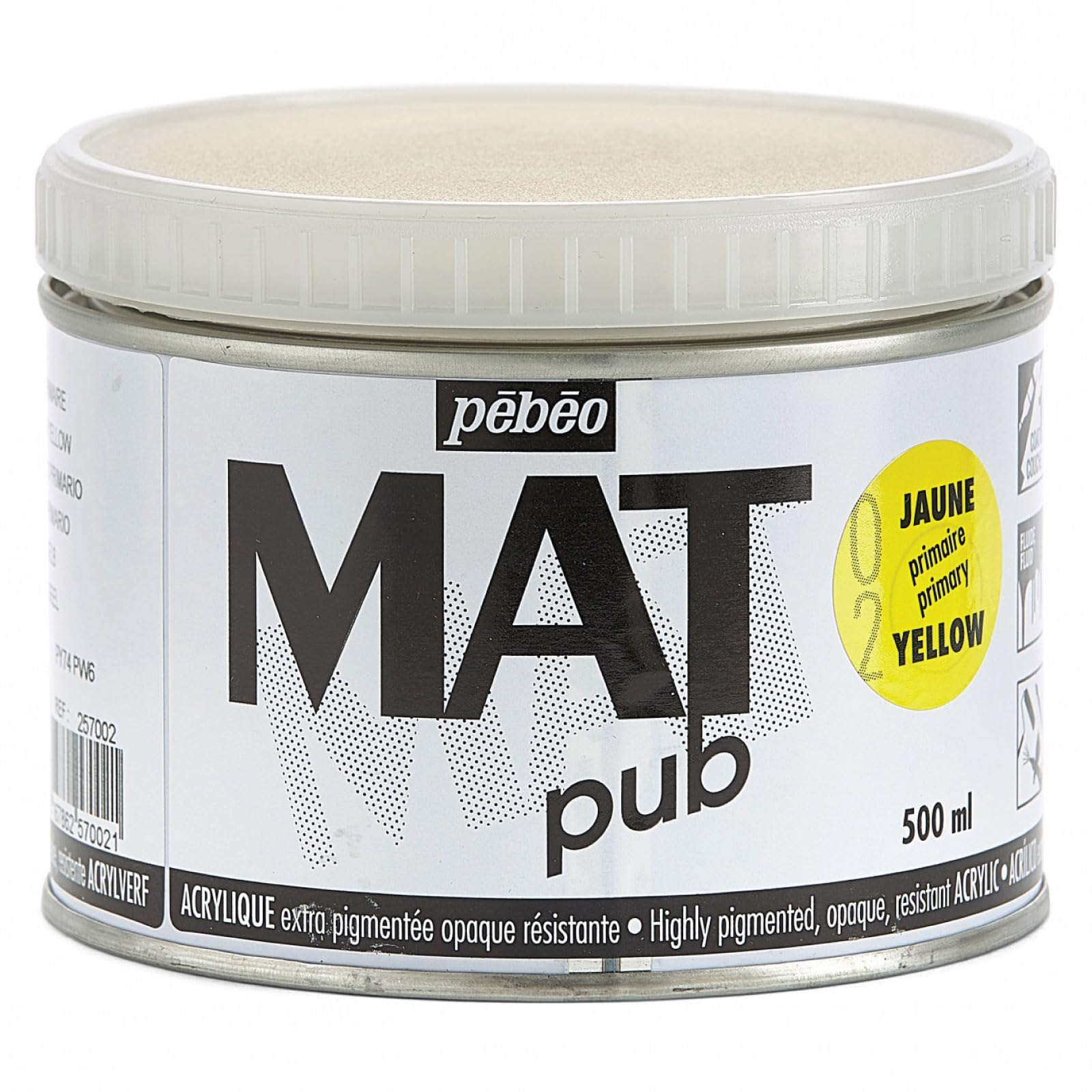 Pebeo - Mat Pub - Wyjątkowo cienka i bardzo matowa farba akrylowa - Żółta podstawowa -500ml