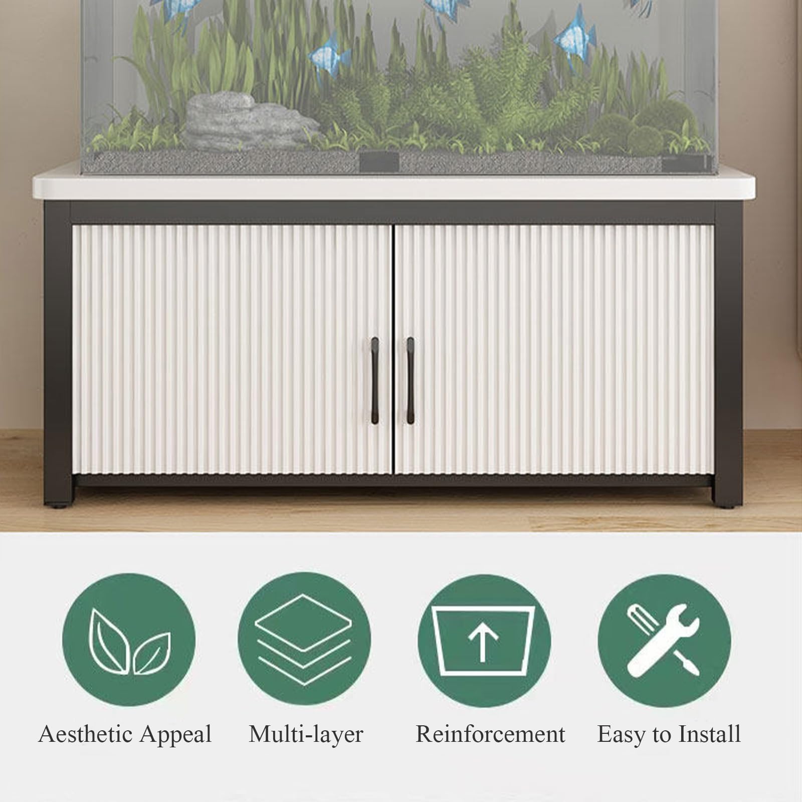 Metalowy Stojak Na Akwarium Szafka Stolik Na Zbiornik Z Zamykanymi | Wytrzymała metalowa szafka na akwarium do przechowywania w domu gabinecie oraz biurze(Black+Gray,31.5x17.7x19.7in)