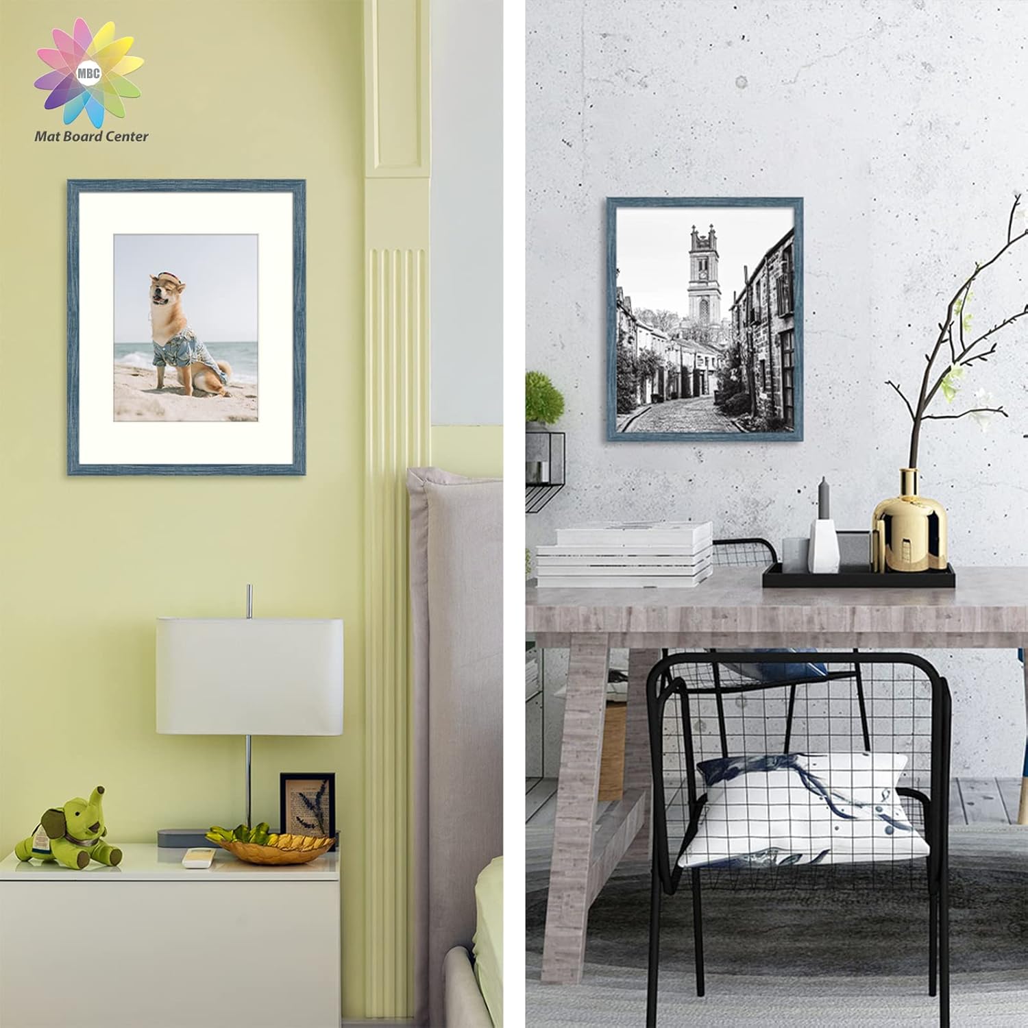 MBC 16x20 Picture Frames in Blue, Set of 3, Display Pictures 11x14 with Mat or 16x20 Without Mat, Gallery Poster Frame, Horizontal or Vertical Display
