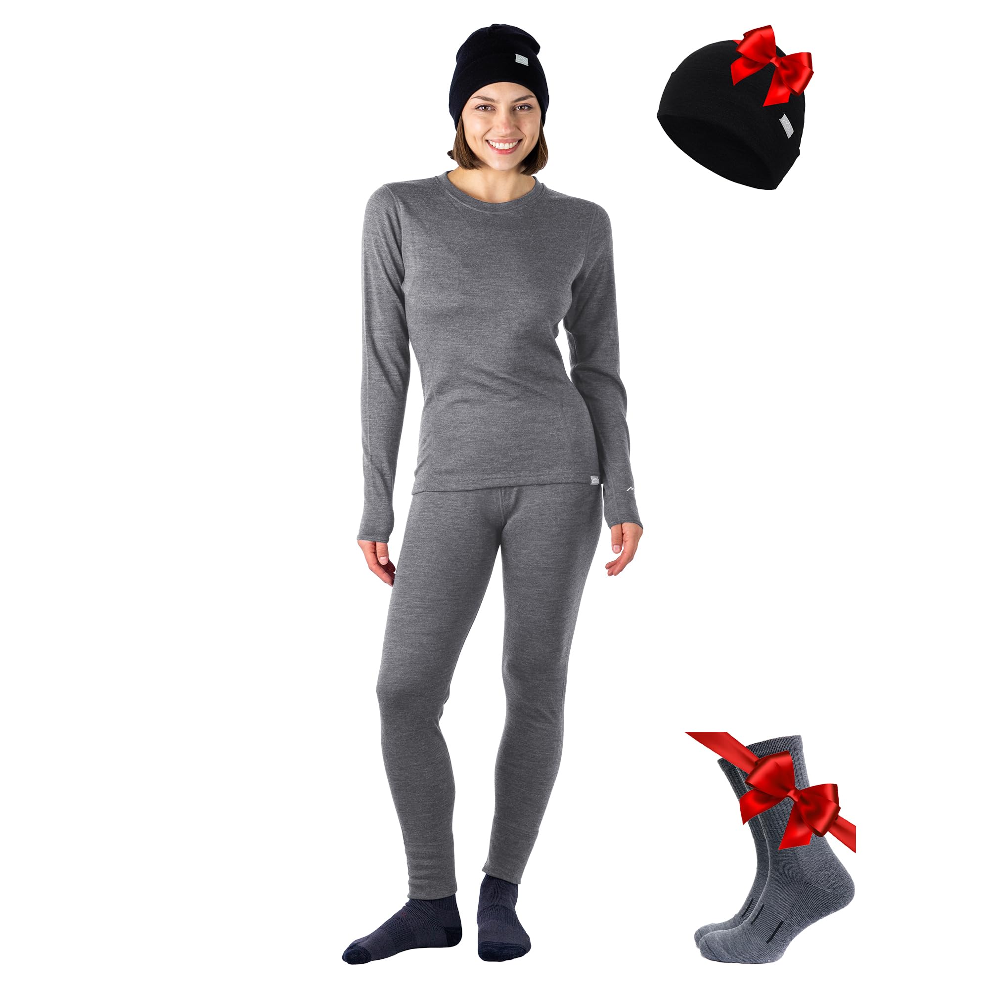 Merino.tech Completo Lana Donna Merinos + Calzini Leggero, Medio, Pesante
