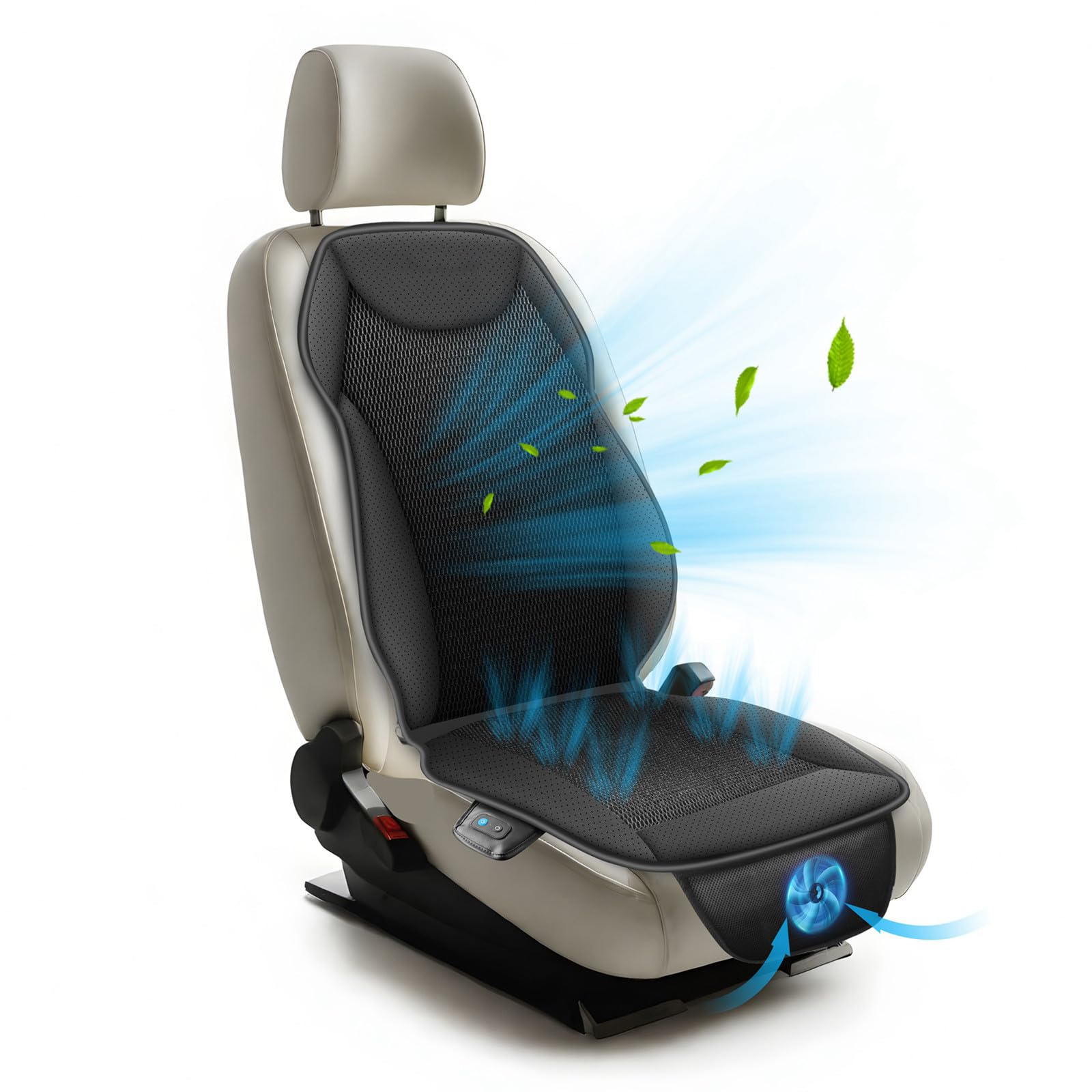 Cuscino decorativo per sedile in auto con il nostro cuscino estivo per sedile ventilato tramite USB, con ventilatore, aria condizionata fredda durante la guida, cuscino a cuneo (nero, 126 x 51