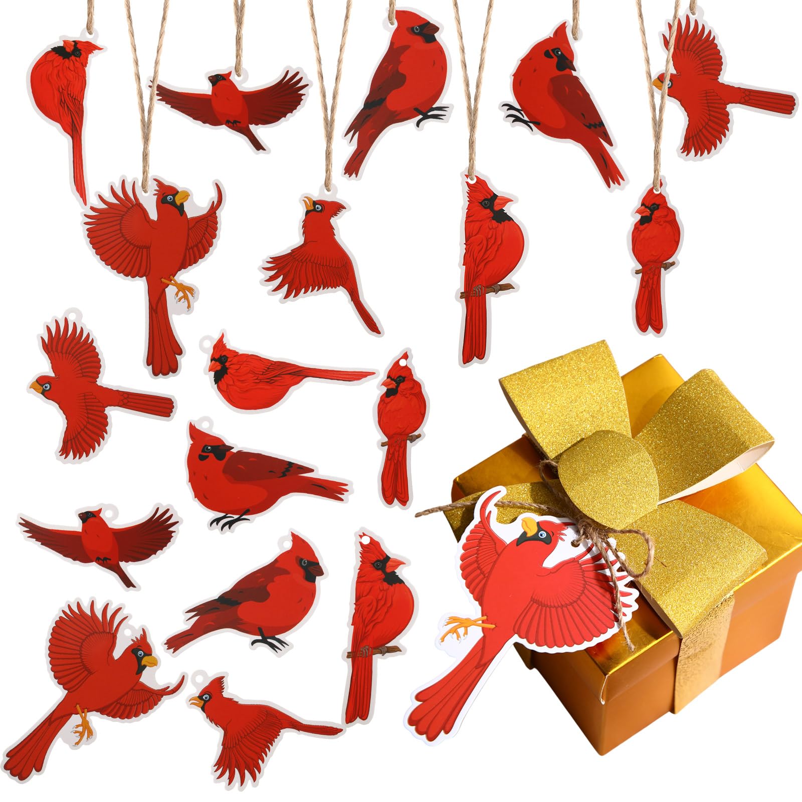 Spiareal Weihnachts-Geschenkanhänger aus Papier, mit Schnur, Vintage-Stil, roter Vogel, zum Aufhängen, für Weihnachten, Party, Geschenk, Basteln, 90 Stück