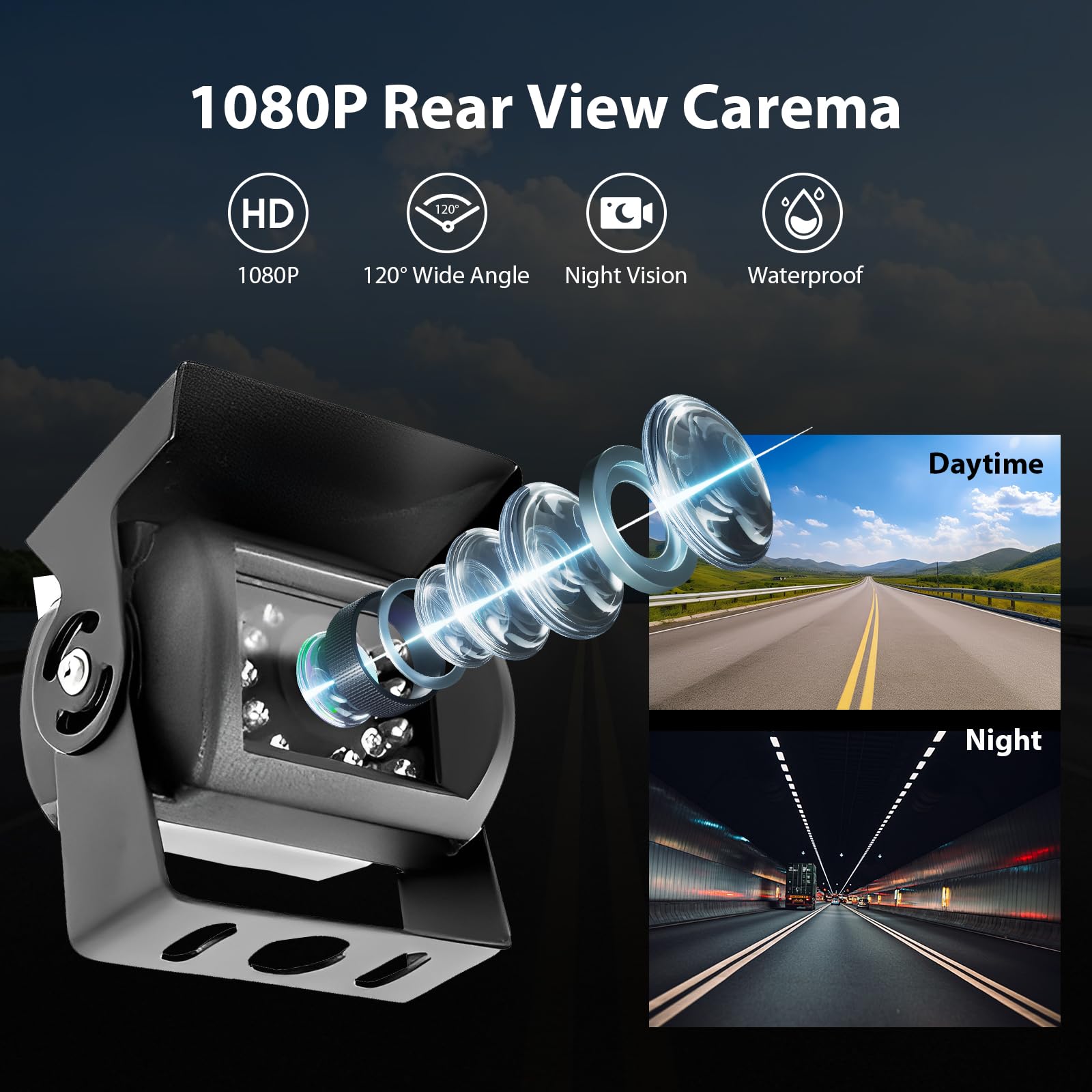 Kit Caméra de Recul et Moniteur LCD 7 Pouces écran, Vision Nocturne | IR Caméra de Recul filaire étanche avec 18LED 12V-24V Caméra Filaire avec 15M Câble pour Camping Car, Camions, Remorques, Bus