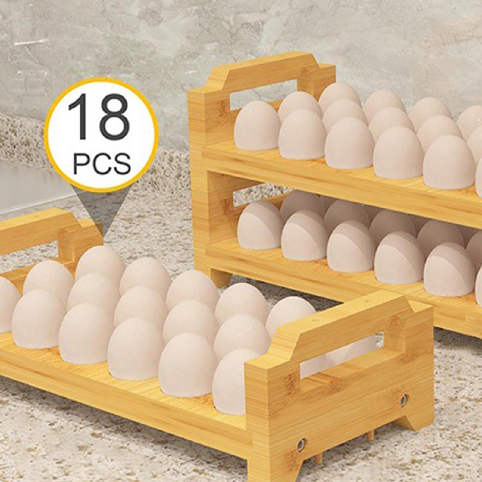 Portauovo in bambù, scaffalatura multistrato, organizer da cucina, materiali naturali (secondo piano)