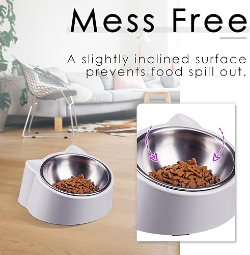 Miniatura 5 de Cuencos inclinados para gatos, cuenco ortopédico para gatos con inclinación de 15, antivómitos, a prueba de derrames, elevado, de acero inoxidable,