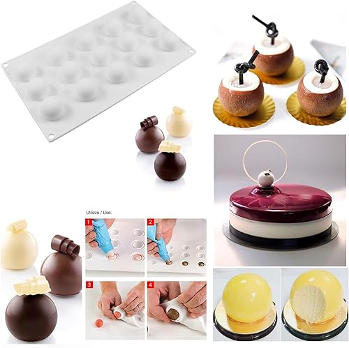 Miniatura 3 de RoseFlower 2 moldes de silicona de esfera de trufa, molde de silicona de 15 cavidades, molde de silicona 3D para hornear para decoración de