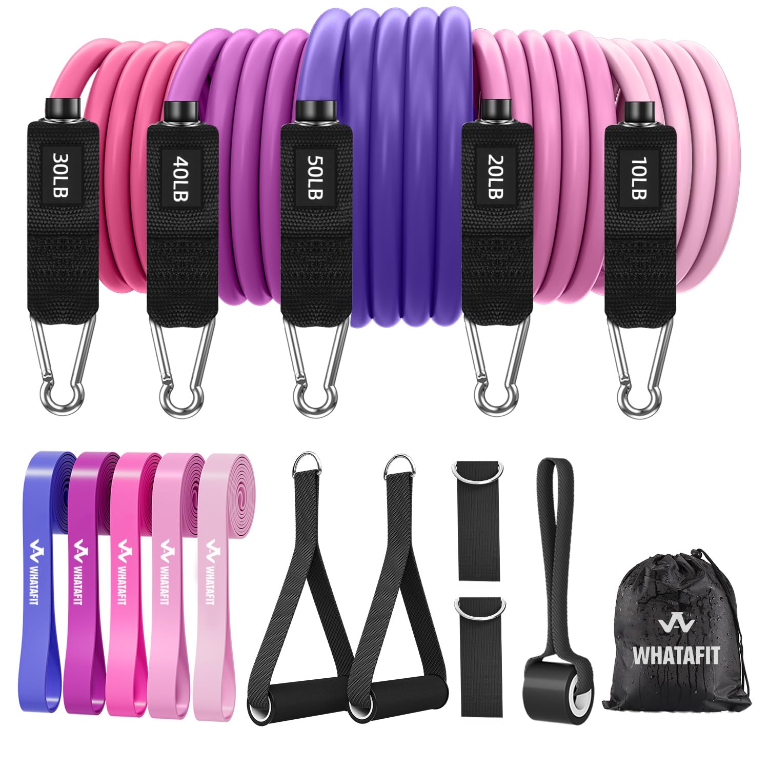 WHATAFIT Resistance Bands, Exercise Bands，Resistance Bands for Working Out, Work Out Bands with Handles for Men and Women Fitness, Strength Training