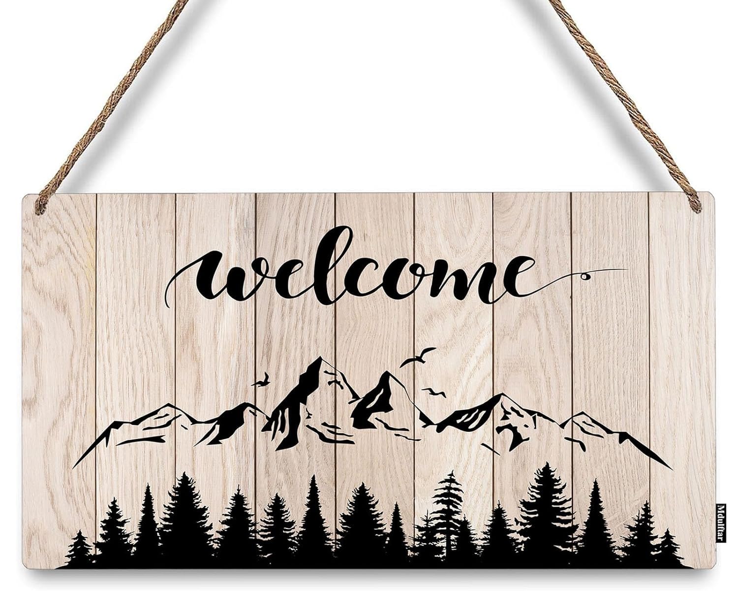 Mandala Soul Mountain Welcome Wooden Hanging Sign Adventure Mountain Woodland Trees Door Sign Farmhouse Rustic Front Door Hanger Sign for Indoor Outdoor Home Porch Window Decor 12x6 Inch-image-26