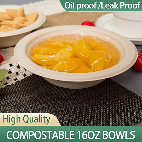 Miniatura 2 de Cuencos de papel compostables de 16 onzas, paquete de 200 unidades, resistentes, ecológicos, paquete a granel, cuencos desechables, biodegradables