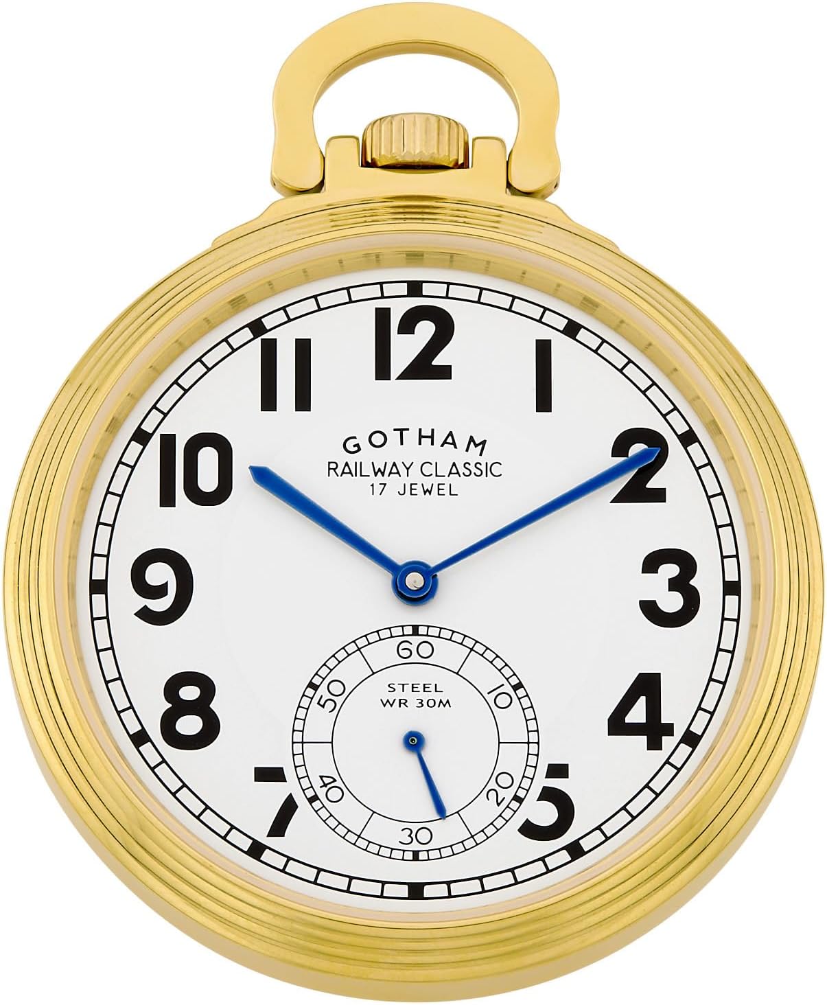 Gotham Men's Gold Plated Stainless Steel Mechanical Hand Wind Railway Classic Nostalgia Series Pocket Watch # GWC14114G