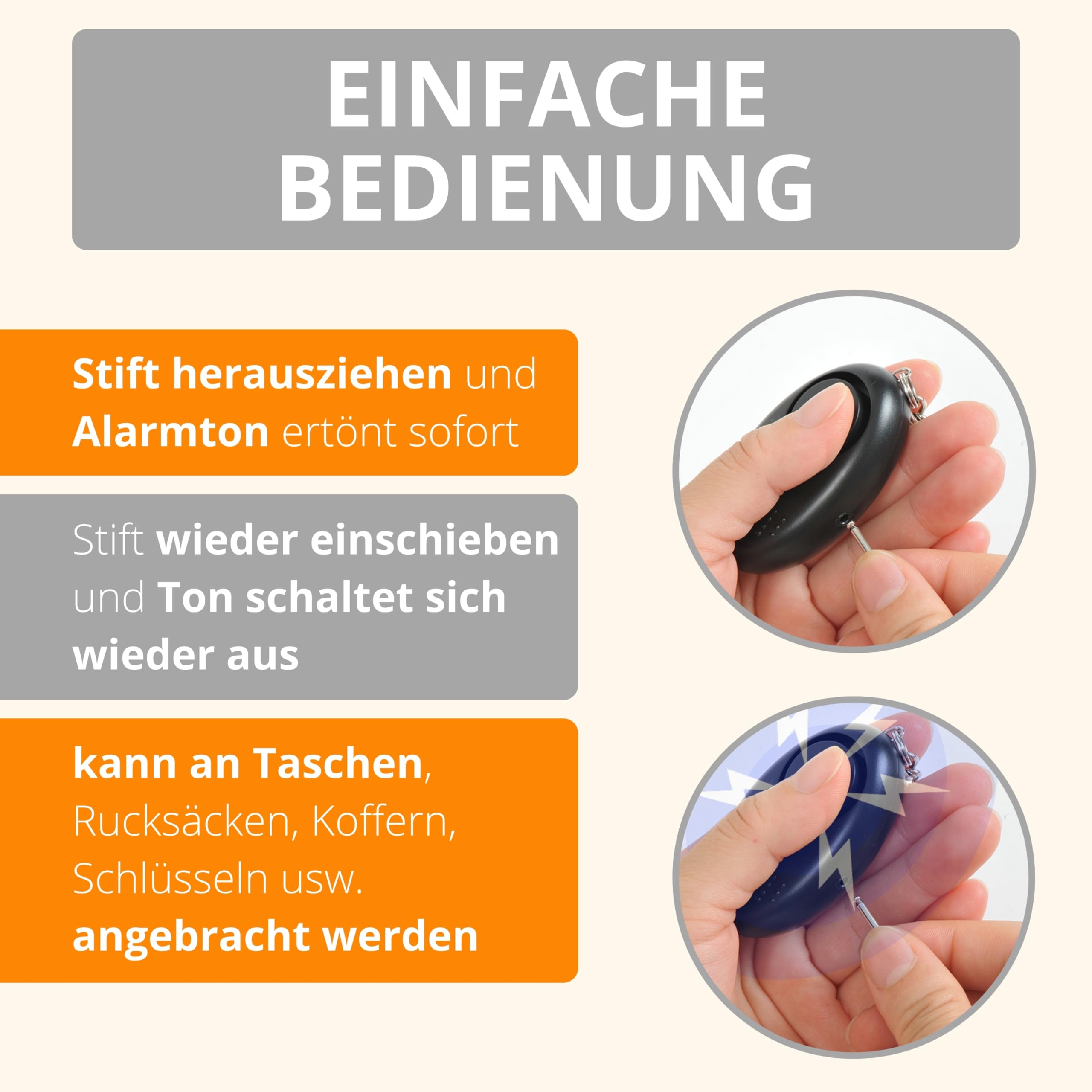 AMATHINGS Zestaw bezpieczeństwa 2w1: 130 dB alarm kieszonkowy i ergonomiczny Kubotan – kompleksowa ochrona dla kobiet i seniorów – Dyskretny zestaw do samoobrony do torebki i breloczka – Czarny