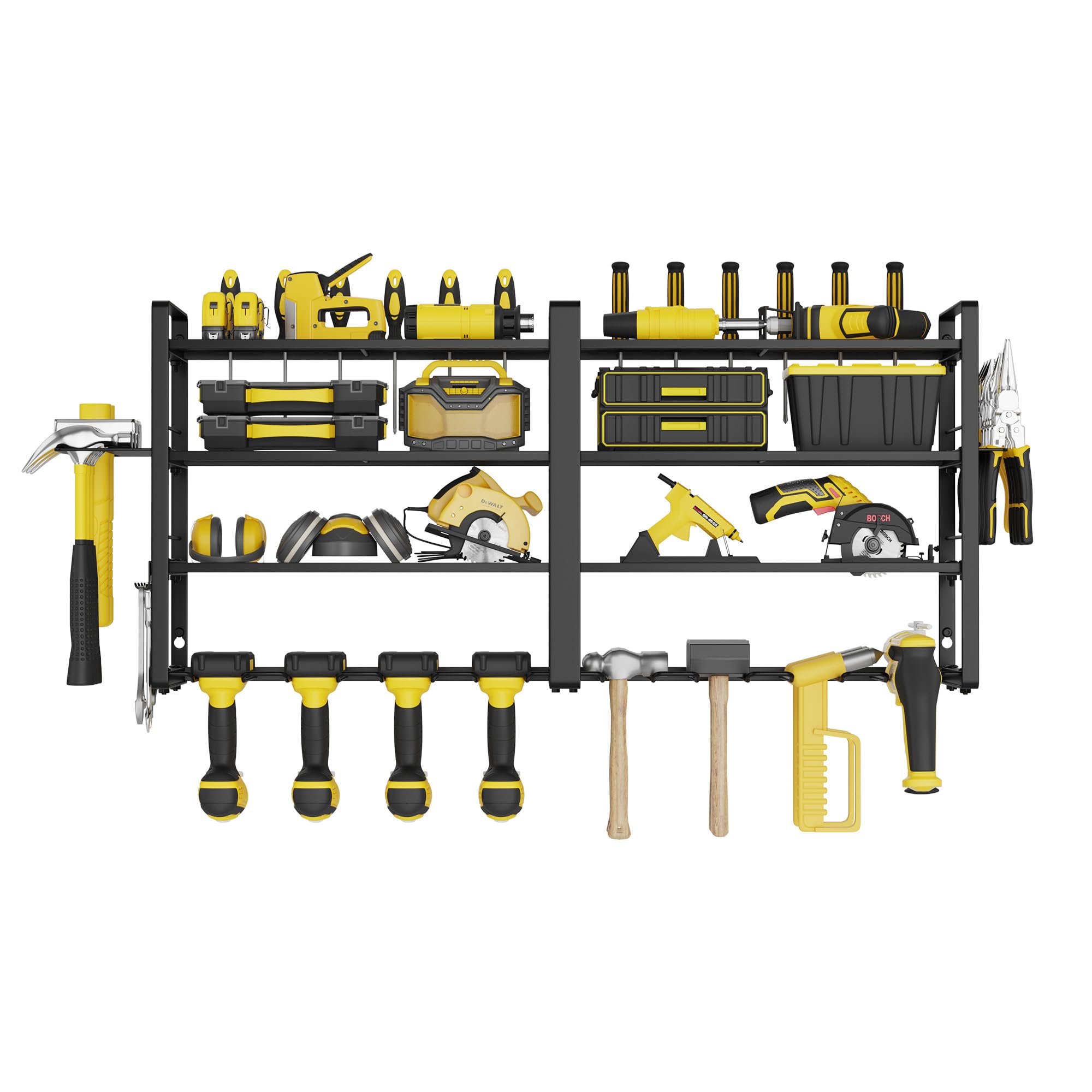 W-17 4-poziomowy metalowy organizer na narzędzia warsztatowe, z 4 dodatkowymi uchwytami na wiertarki (80 x 25 x 45 cm, 4 poziomy)