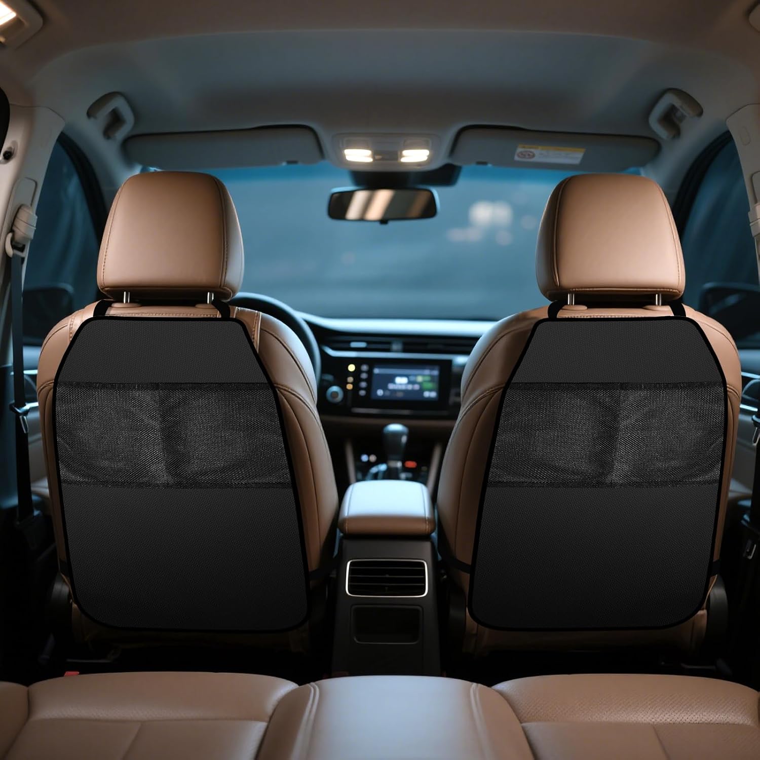 2PCS Back Seat Cover for Kids,Anti-Slip Design Kick Mats Back Seats Protector with 2 Storage Mesh Pockets for Cars,Easy-to-Clean Backs of Seats Protector for Kids Feet Car Seat