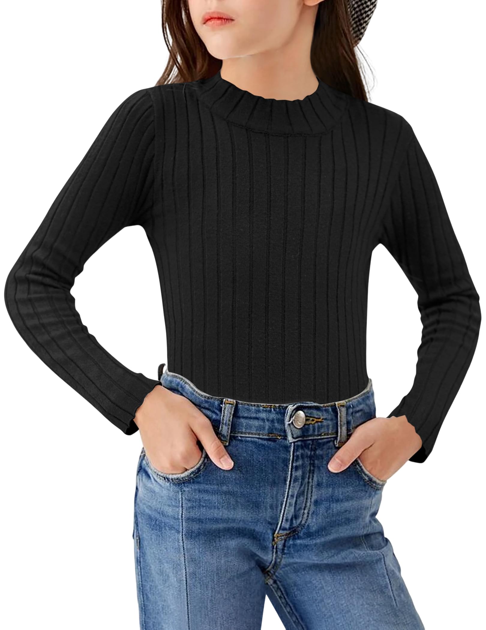 Arshiner Mädchen Langarmshirt Halber Rollkragenpullover Kinder Freizeit Pullover Langarm Oberteile Mode Strickpullover Herbst Winter Elegant Shirt 5-13 Jahre