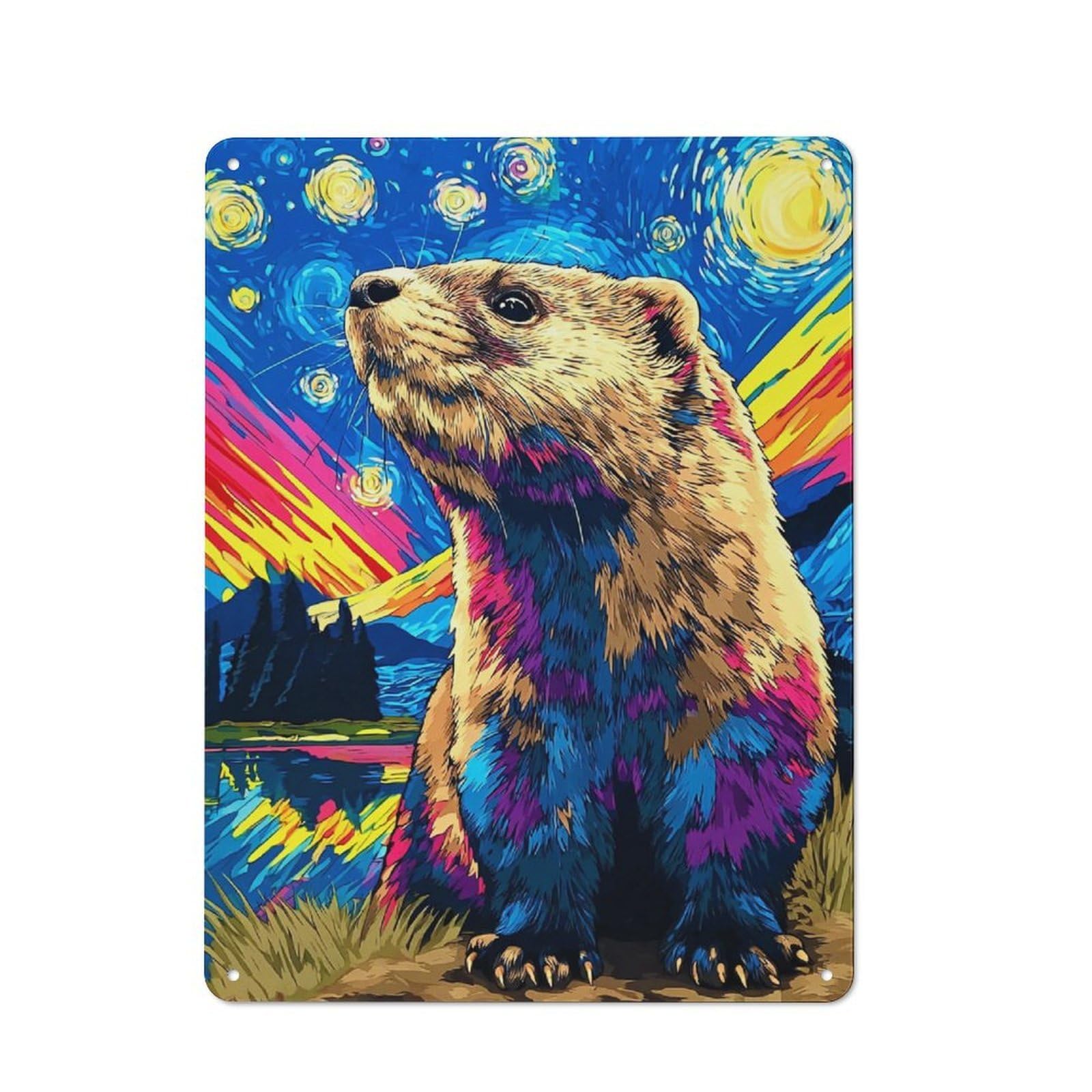 Junmoney Starry Night Groundhog Classic Metal Wall Decor 40X30cm, Decorative Tin Plaque For Cafe, Pub, Workshop Or Home Bar