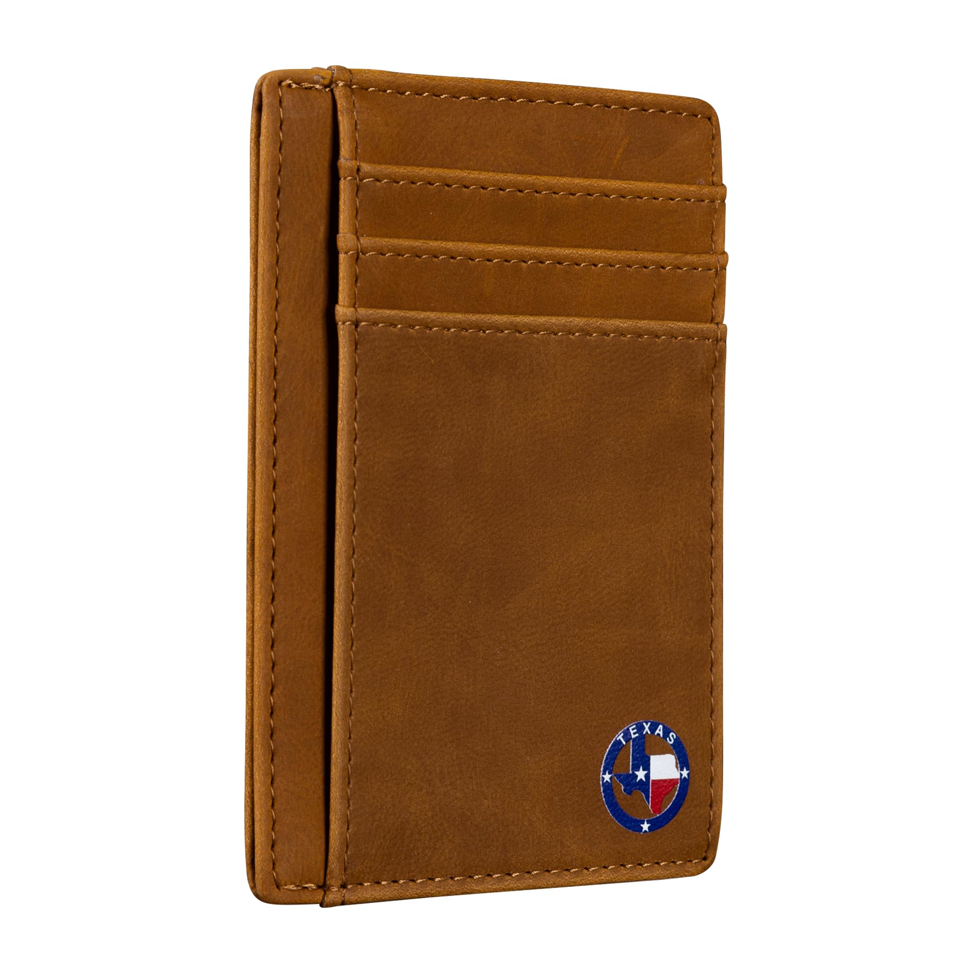 Lamatar1 Slim Front Pocket Wallet, PU Leather, Khaki, Card Holder, RFID Blocking with Texas Souvenir Logo, Gift for Texans and their lovers (Texas