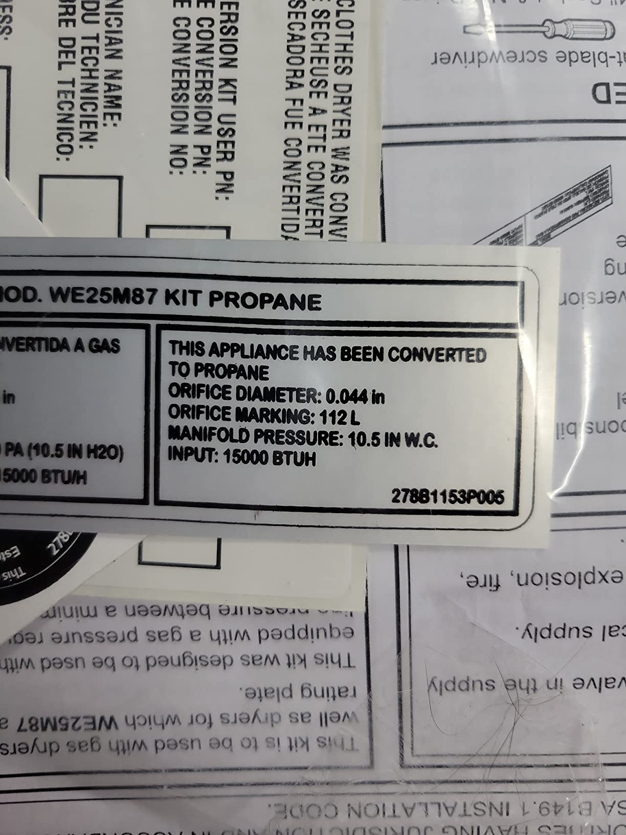 GE WE25M87 Kit Nat Gas To Propane Appliances