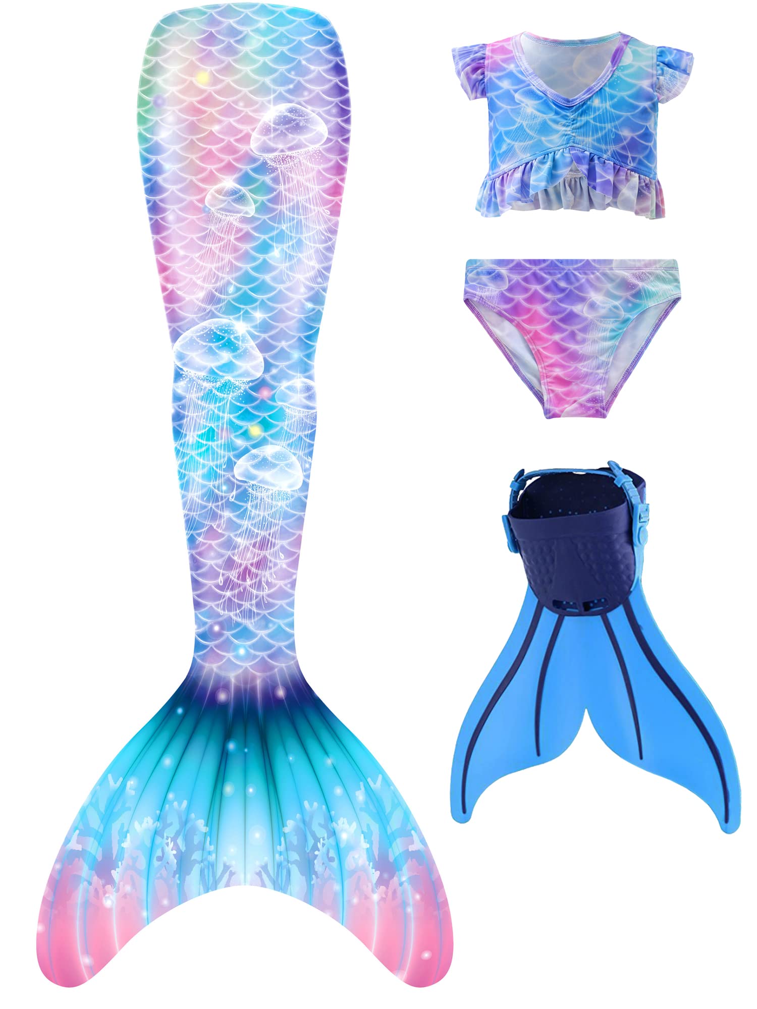 DNFUN Mermaid Tails for Swimming for Girls Monofin Mermaid Swimsuit