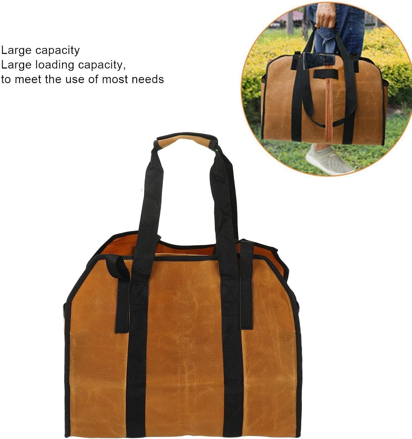 Firewood Carrier, Wet Wax Canvas Dual Use Log Carrier, Waterproof Wood Carrier Tote Bag, Fireplace Stove Accessories, for Outdoor Indoor Use