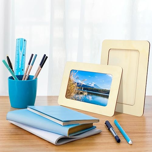 Vista 34 de Paquete de 15 marcos de fotos de madera para manualidades, marcos de fotos de madera para fotos de 4 x 6 pulgadas, marcos de fotos de pie sin