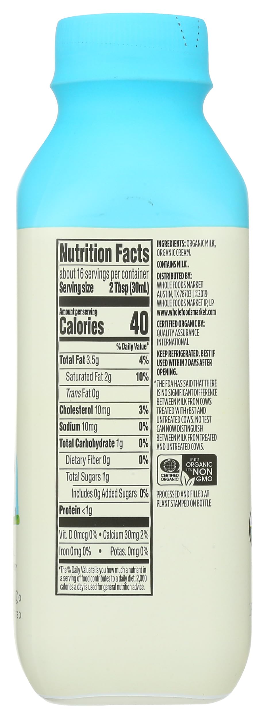 365 By Whole Foods Market Organic Half And Half 16 Ounce — view 2