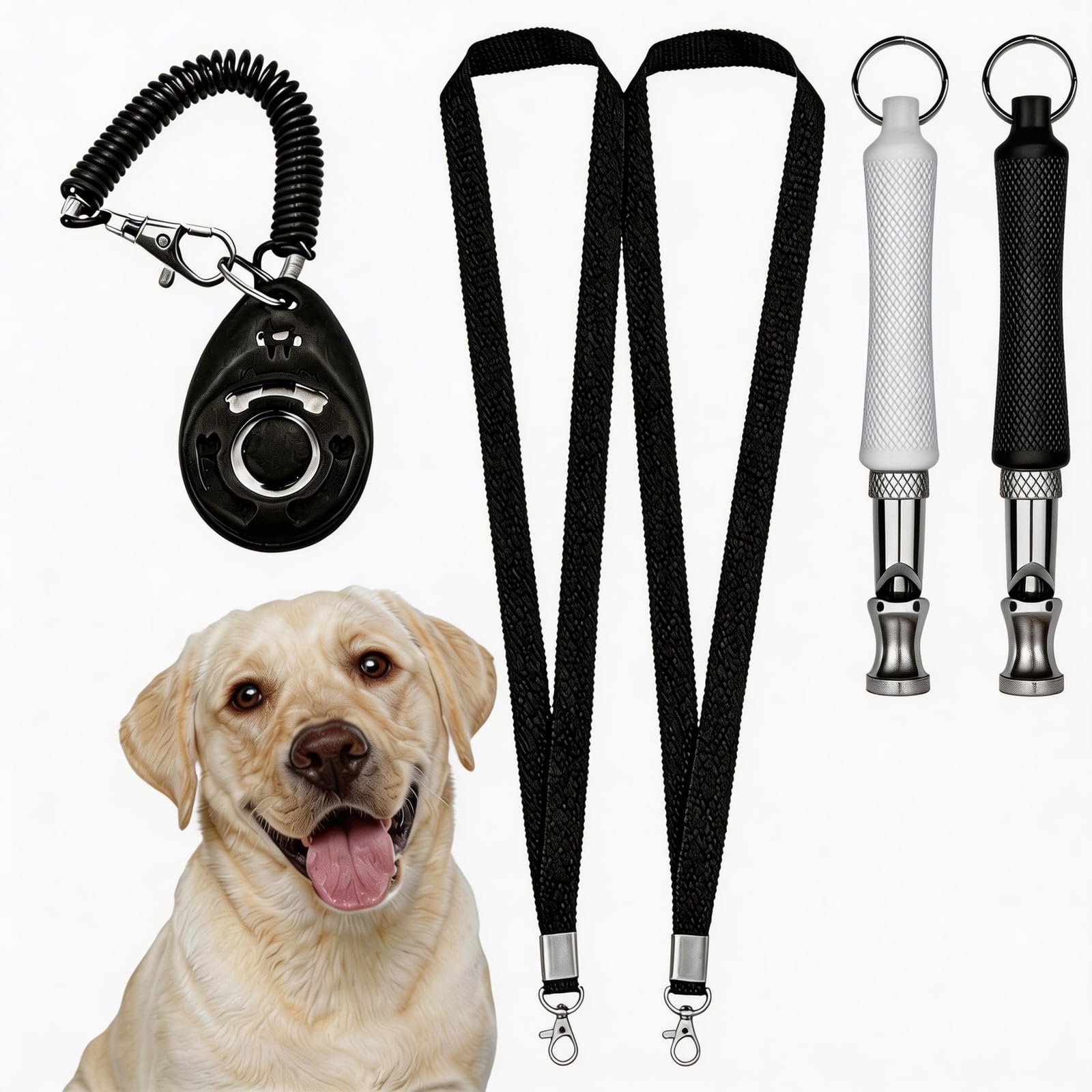 Foverin 3-Piece Dog Training Whistle Clicker Set, Adjustable Ultrasonic