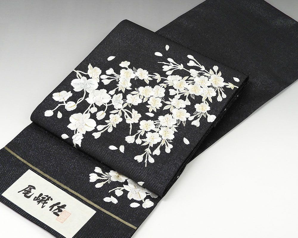 Amazon.co.jp: 袋帯 仕立付き 正絹 尾峨佐染繍 枝垂れ桜胡蝶蘭模様 