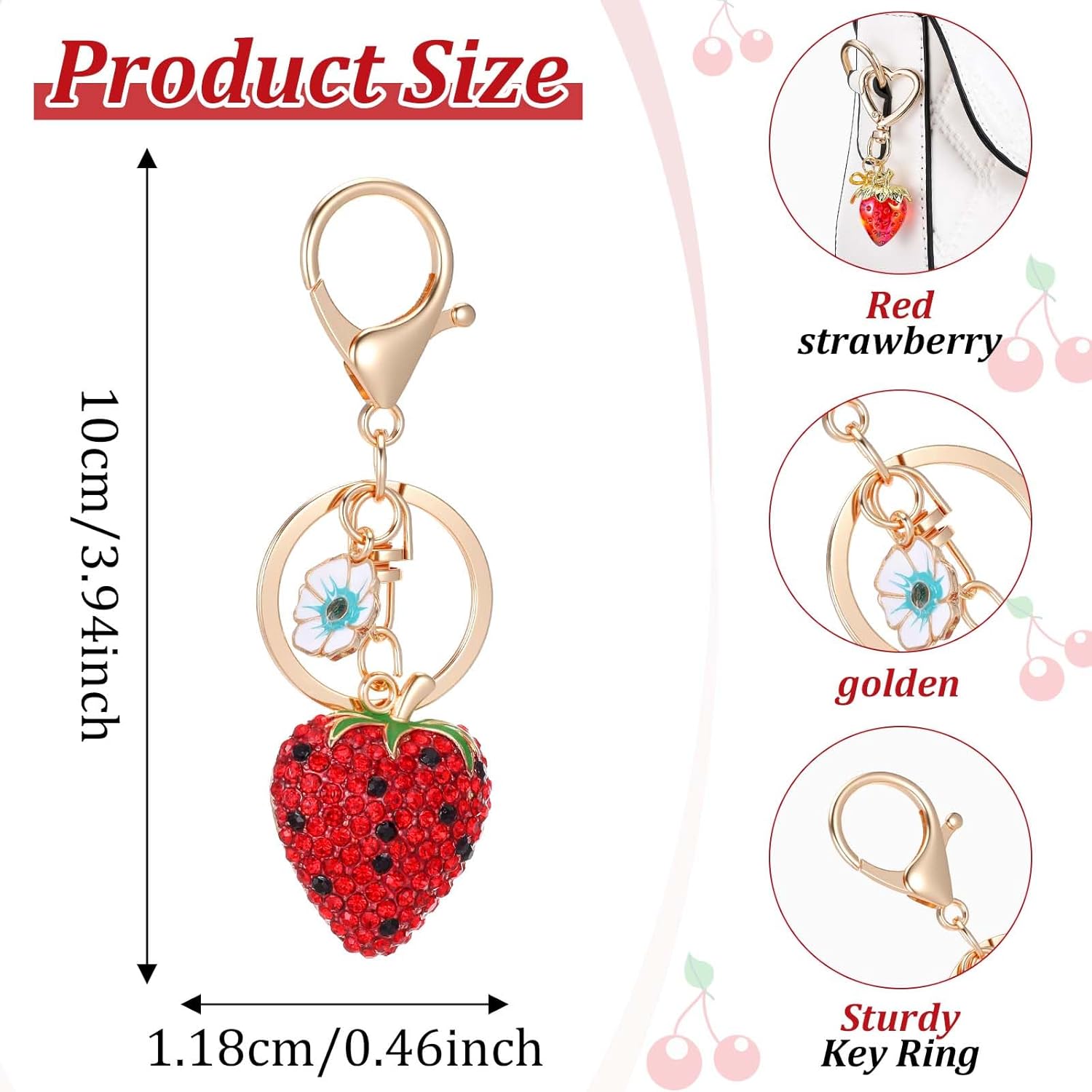 Ouligay Cute Key Chains for Women Strawberry Decor Handbag Charms Kawaii Keychain Heart Flower Daisy Key Chains Accessories Decor for Girls Purse Gift Bag Charms - Image 2