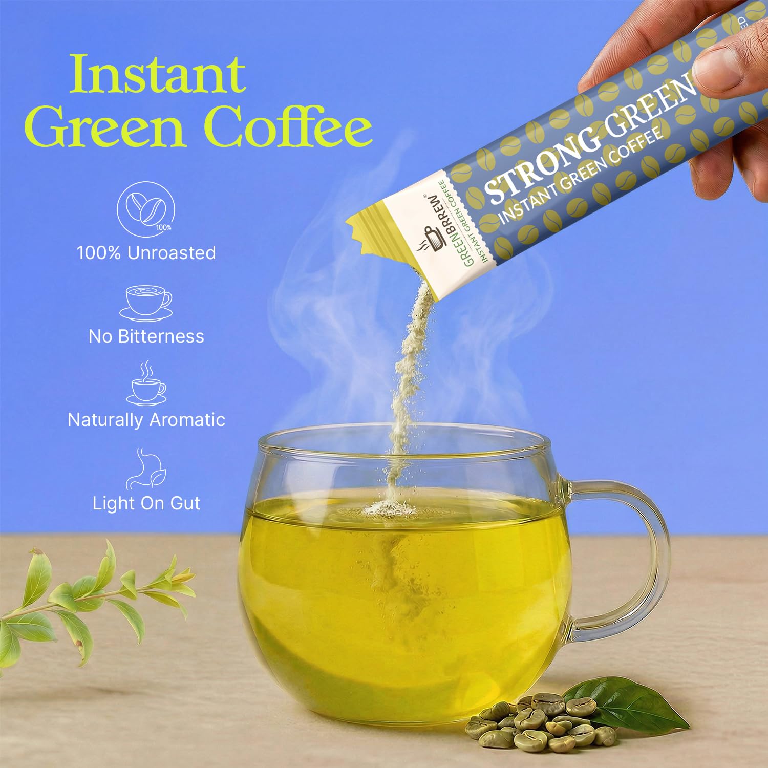 Greenbrrew Strong Instant Green Coffee - 100 Easy Mix Sachets, Pack of 5 (300g) 3