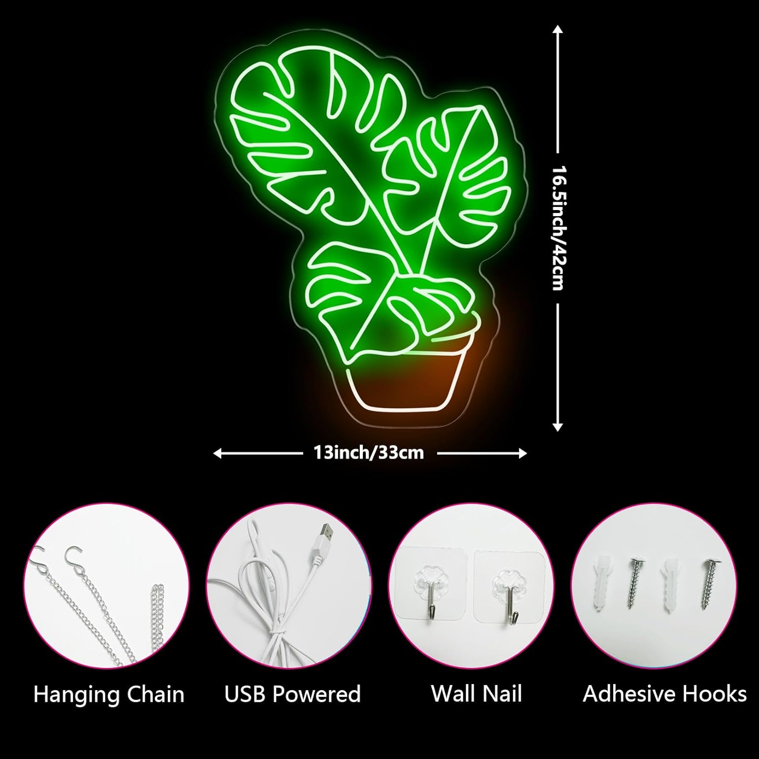 Monstera Neon Sign Monstera Leaf Led Neon Light for Wall Deocor Plant Neon Sign leaf Led Neon Light for Bedroom Living Room Bar Flower Shop Business Party Gift for Boys teens（16.5in*13in）