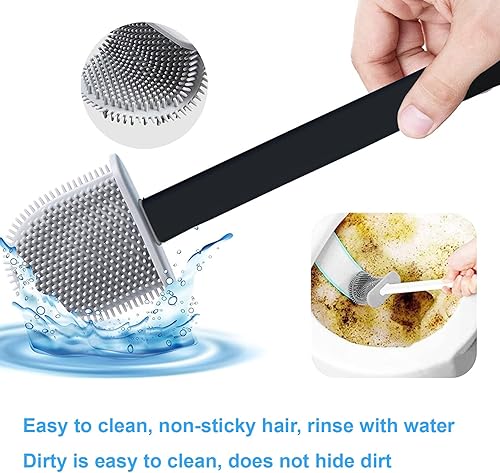 Miniatura 5 de JIMACRO Cepillo de inodoro TPR, cabezal de silicona flexible, mango de plástico, montado en la pared, negro