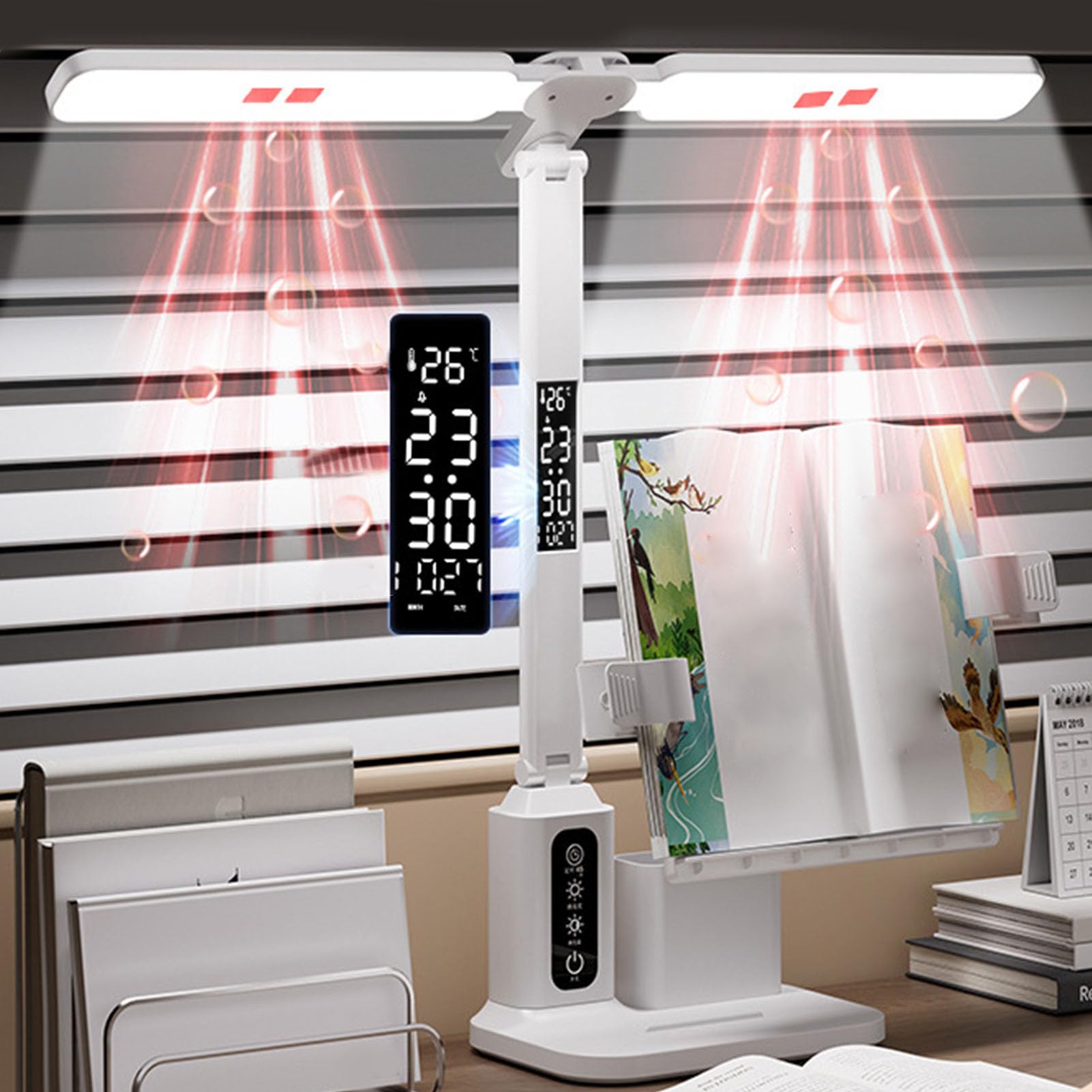 banapoy Lampada da Scrivania a LED, Lampada da Scrivania Portatile Pieghevole con Controllo Touch, Luce Ricaricabile Dimmerabile per la Cura degli Occhi con Orologio, Timer da 45 Minuti e Batteria