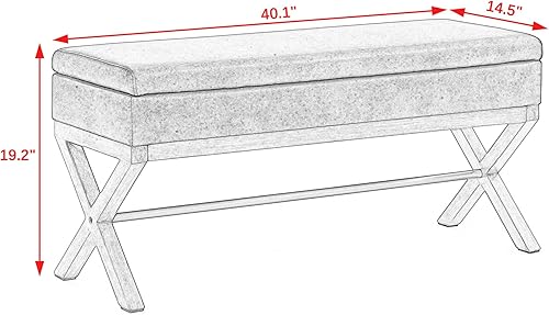 Miniatura 2 de Otomanas de almacenamiento acolchadas, taburete de dormitorio, taburete de cama tejido con patas de madera cruzadas, adecuado para sala de estar y