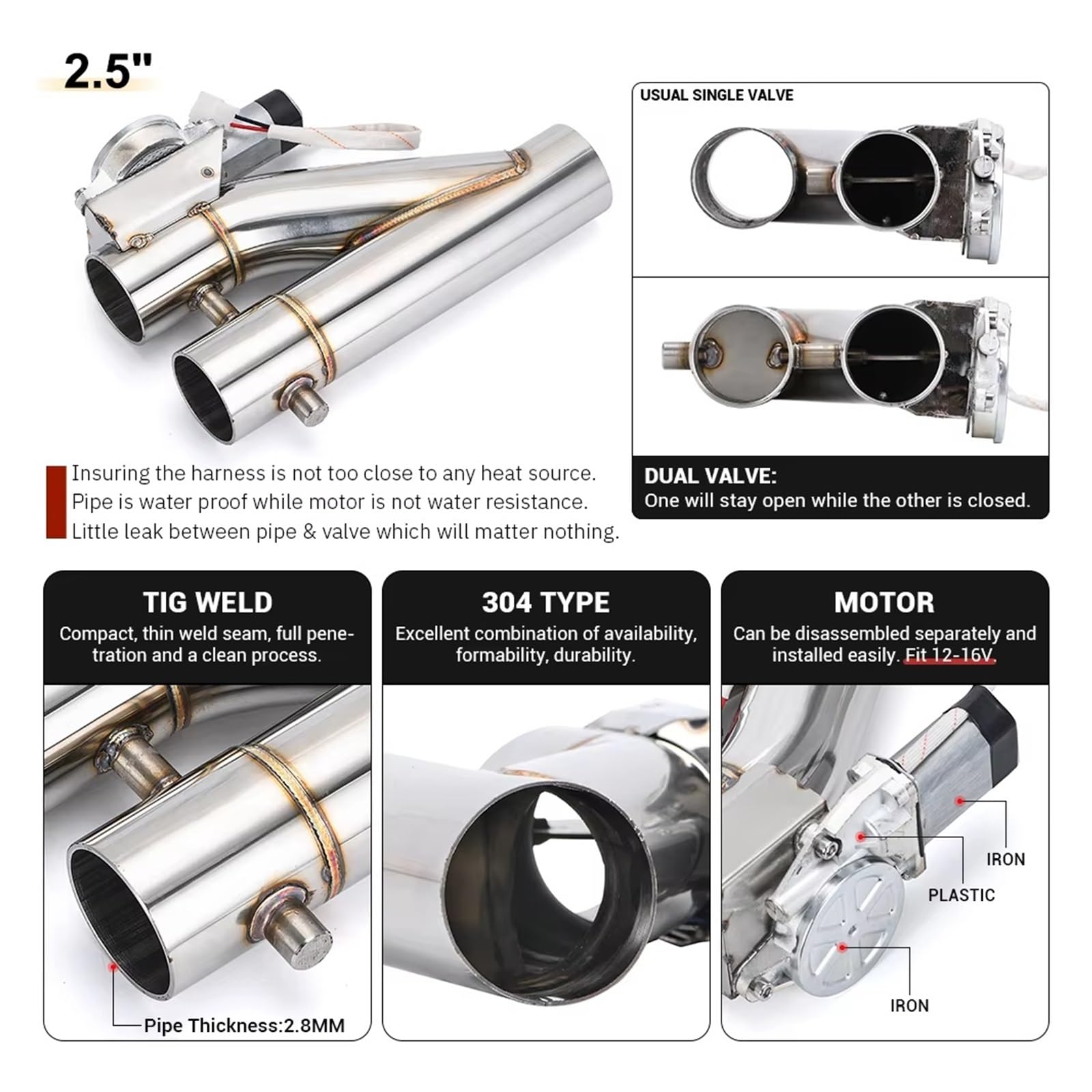 Endrohrblende Universal 2" 2,25" 2,5" 3,0" Elektrischer Auspuff-Fallrohrausschnitt E-Cut Out Dual-Ventil-Fernbedienung, kabellos Auspuffrohr(2.25)