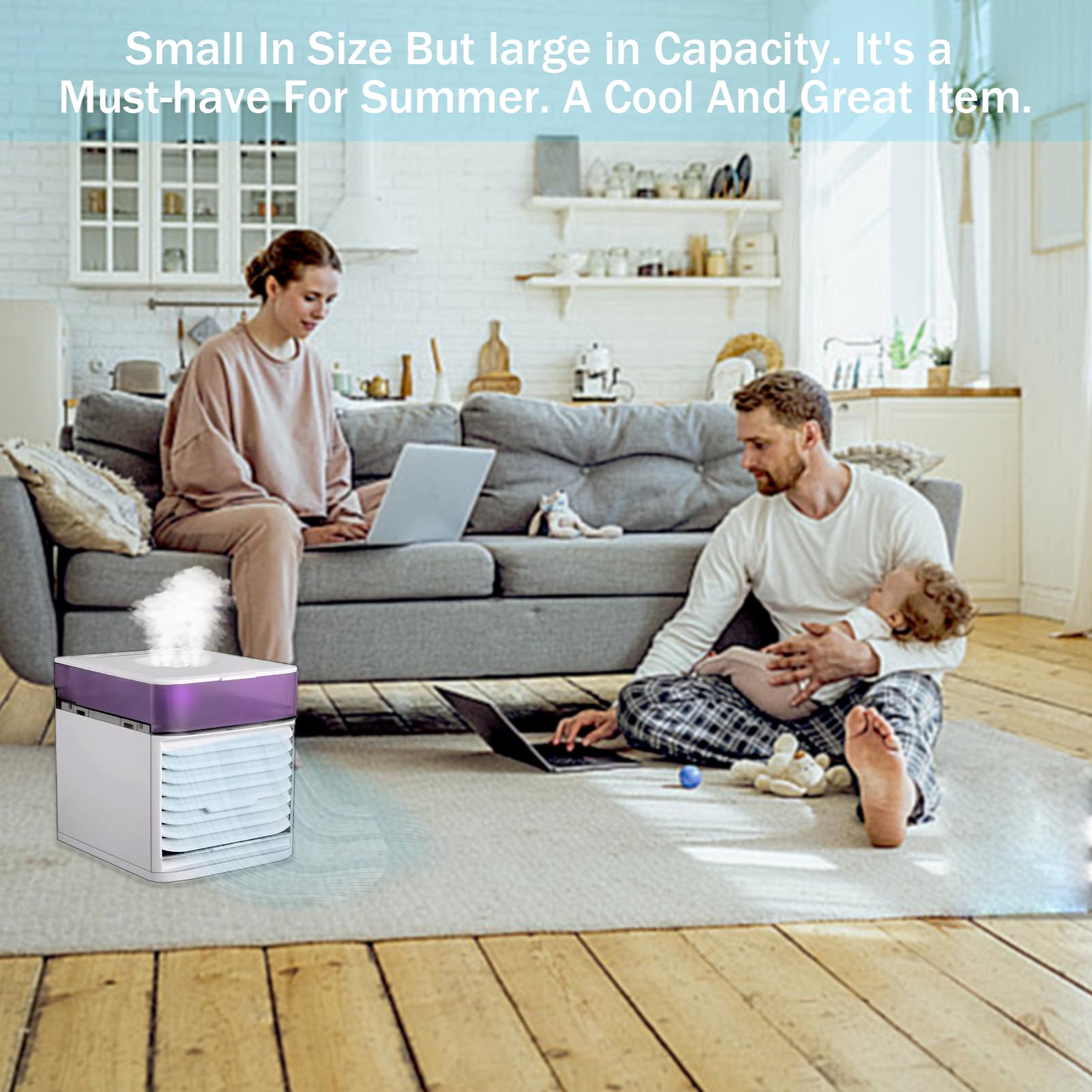 Mobile Klimageräte Mini Luftkühler, Mobile Klimaanlage, Air Cooler, Luftbefeuchter, USB Tragbare Klimaanlage Luftkühler für Büro, Persönlich Ventilator Mit Nachtlicht, für Wohnung & Büro