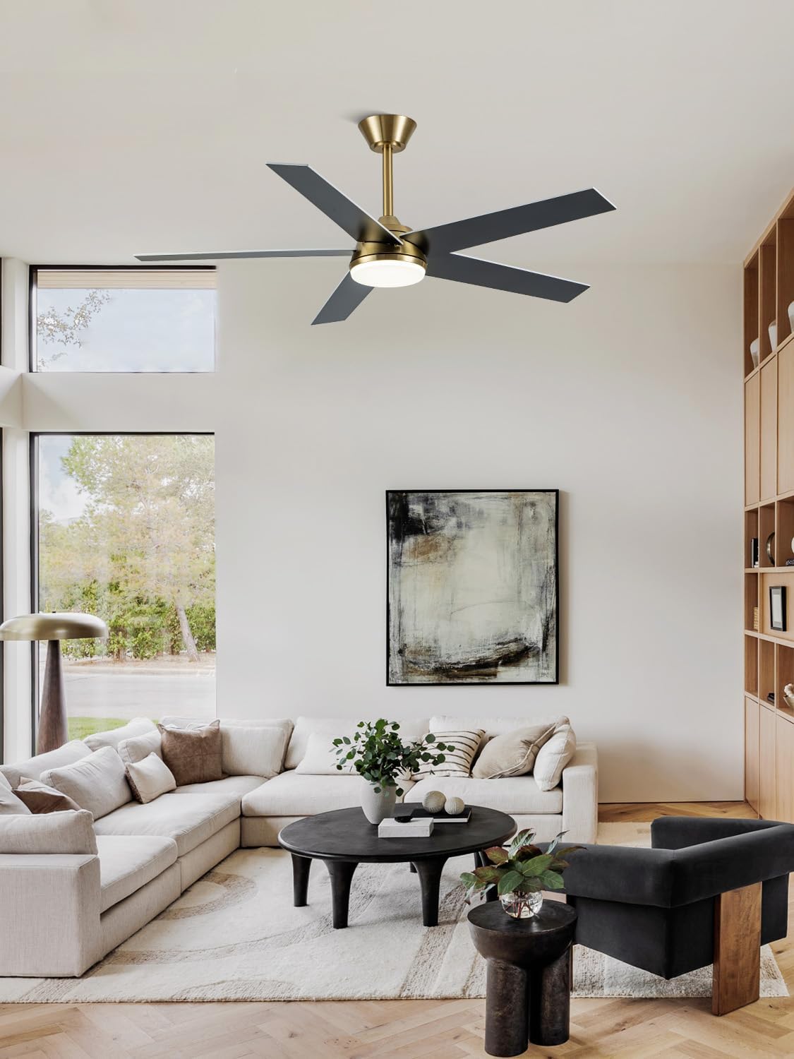 52 Inch Ceiling Fan with Light and Remote, Black and Gold Ceiling Fans with 3CCT Dimmable, 6 Speeds, Quiet Reversible DC Motor, 5 Blades Modern Ceiling Fan for Living Room Kitchen