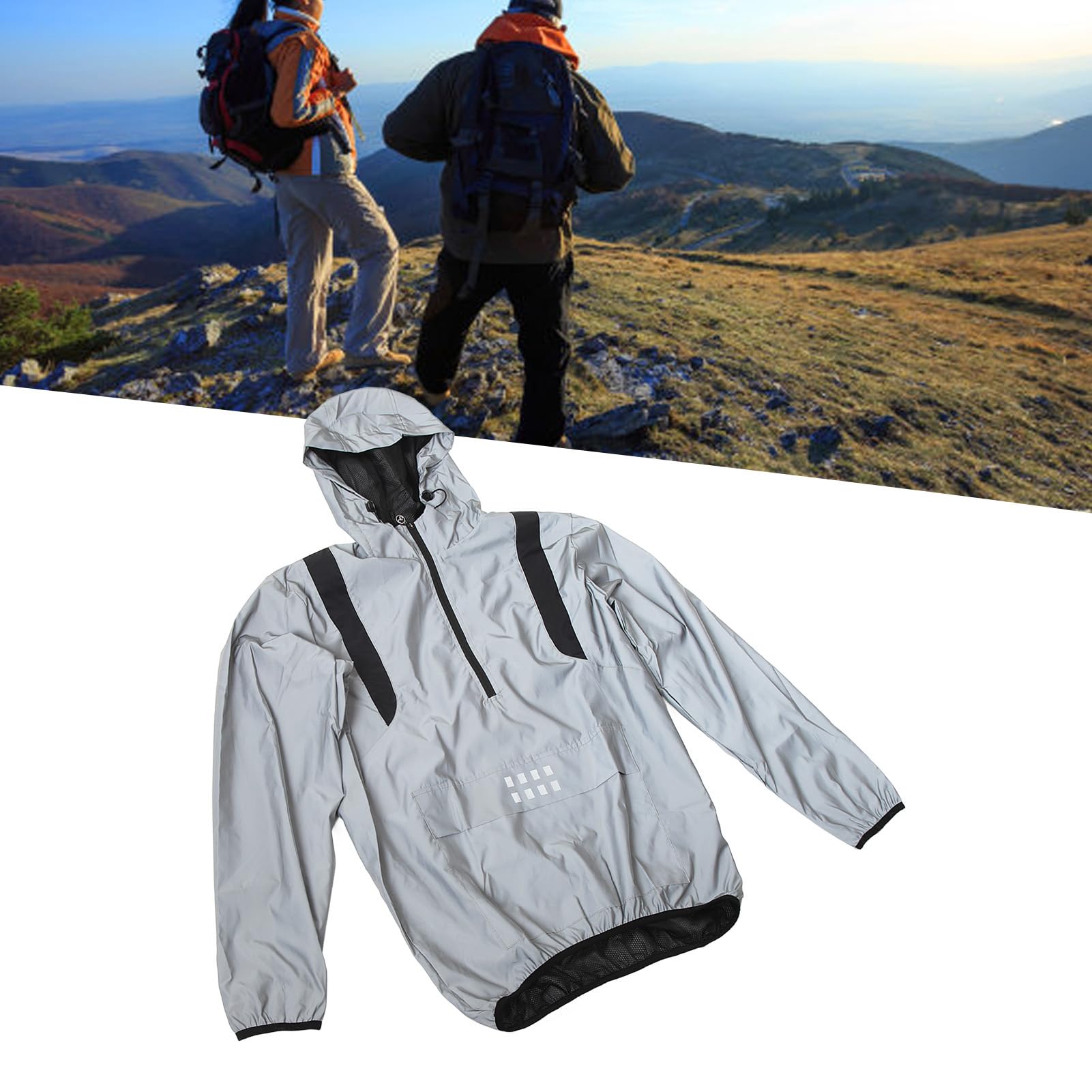 Jauarta Cycling Jacket Windproof Super Bright Reflective Hooded Raincoat for Running Hiking Climbing (L)