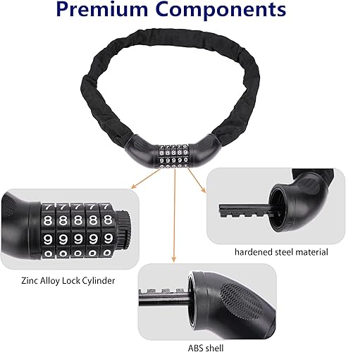 Miniatura 4 de Candado de cadena para bicicleta con combinación de 4 dígitos, cerradura de seguridad antirrobo resistente para bicicleta, scooter, motocicleta,