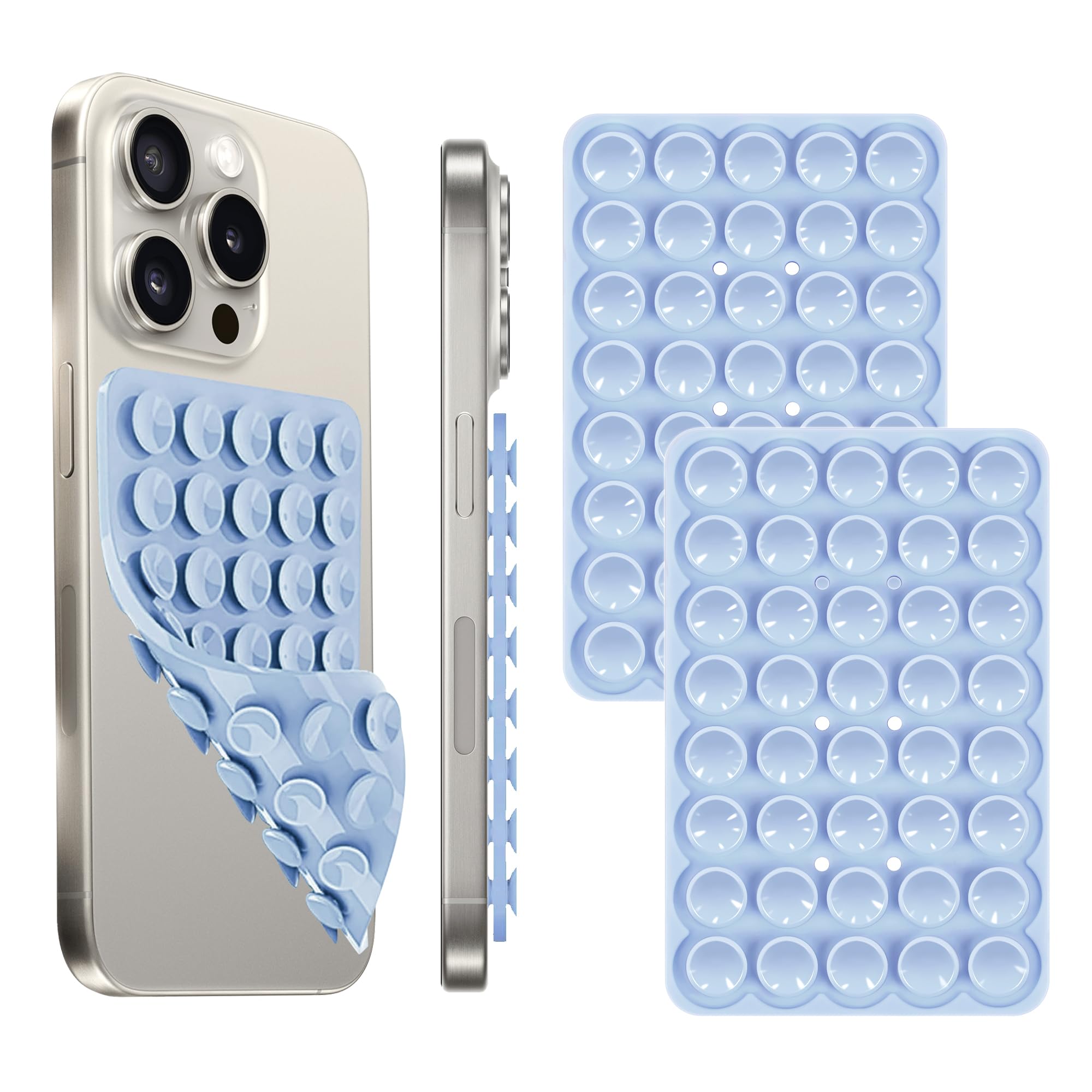 Silicone Suction Cup Phone Case Mount Double Sided, Phone Accessories Hands-Free Sticky Phone Grip for Selfies and Videos, Anti-Slip Phone Suction Grip for iPhone and Android (2pcs-Light Blue)-image-16