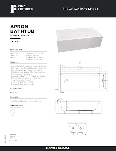 Miniatura 79 de Fine Fixtures Acrílico, bañera de fibra de vidrio con delantal integral frontal en blanco brillante, drenaje a mano derecha, 48 x 32 pulgadas