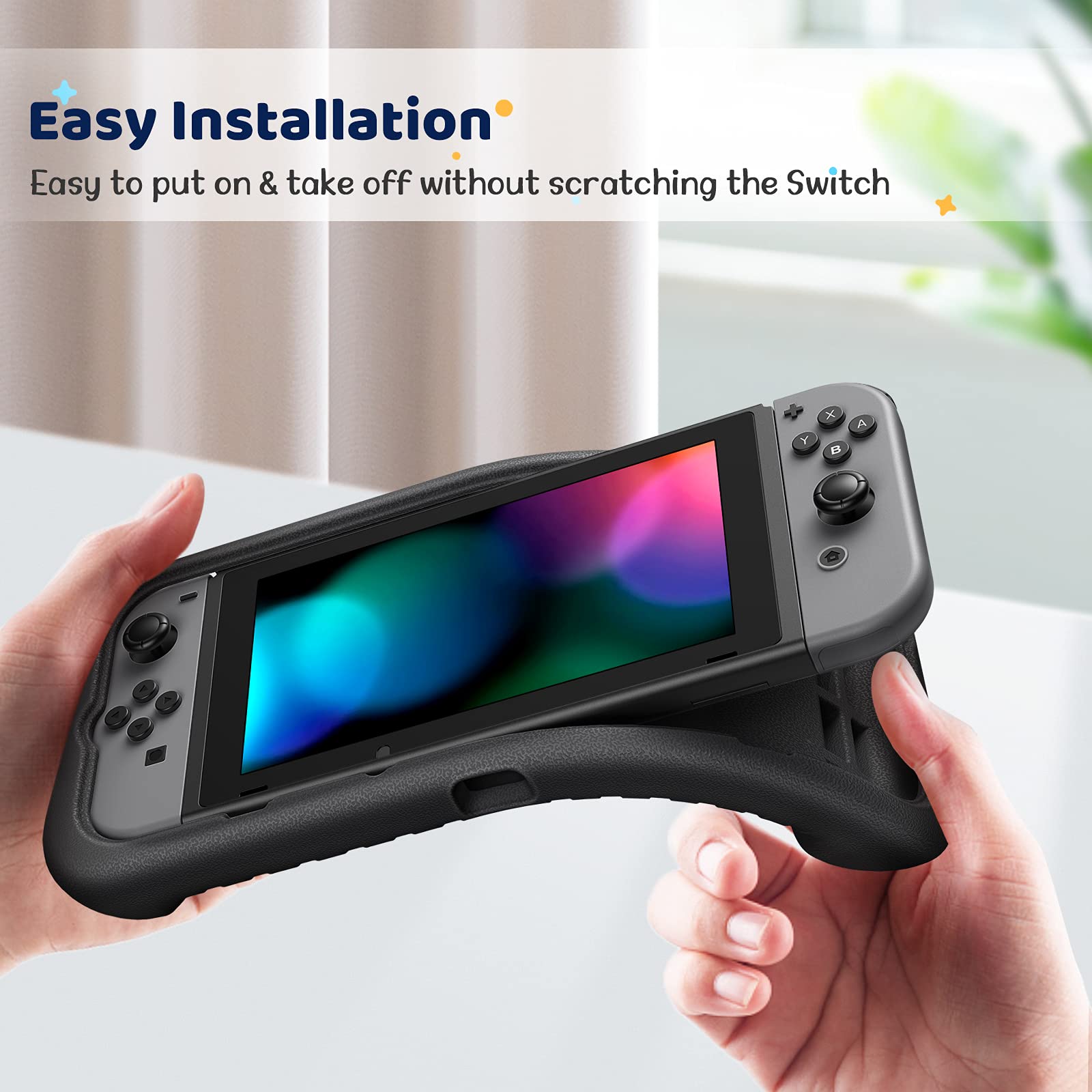 Fintie Kinder-Hülle kompatibel mit Nintendo Switch mit 2 Spielkartensteckplätzen – [Ultraleicht] [Stoßfest] Schutzhülle mit ergonomischem Griff, kinderfreundlicher Griff für Switch Console (schwarz)