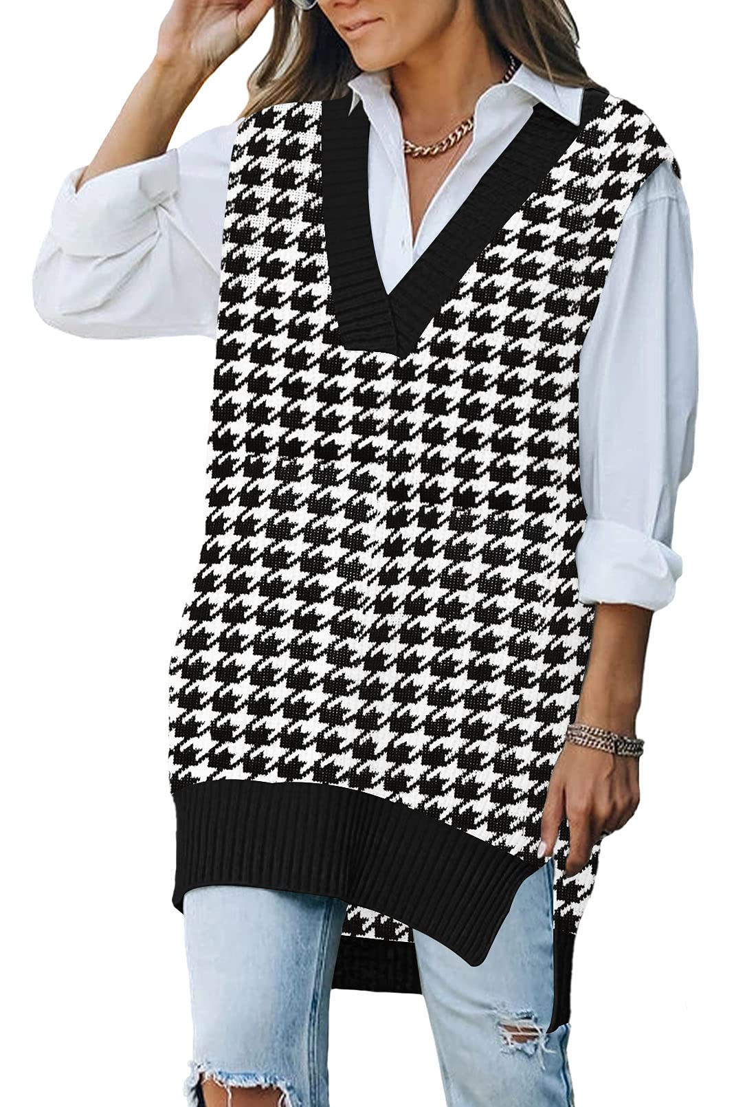 Kisscynest Sweater Vest Women Oversized V Neck Sleeveless Knitted Tunic Top 2025 Fall Outfits