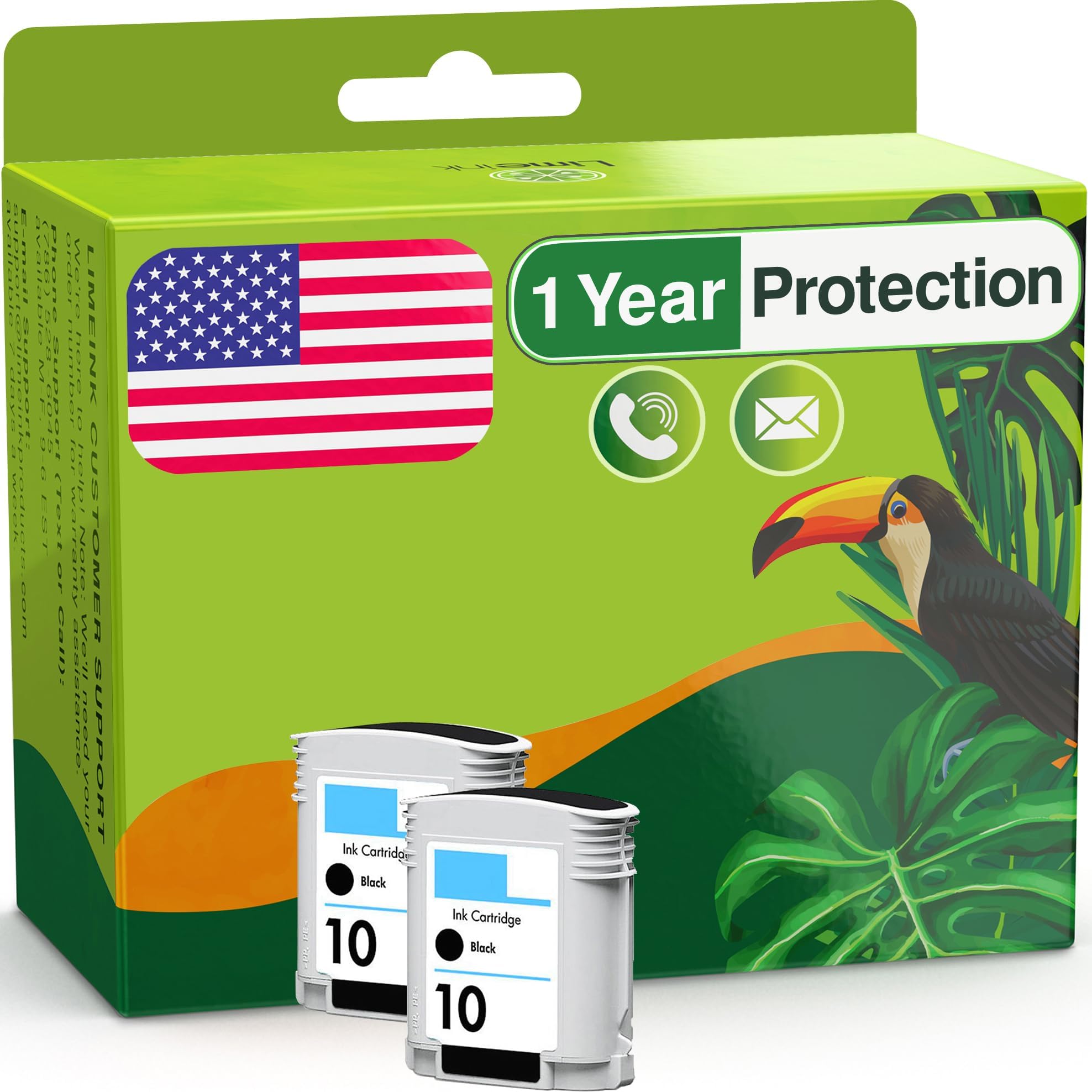 Limeink Compatible Ink Cartridge Replacement for HP 10 Black Ink for HP Designjet 500 Designjet 800ps 800 10 C4844a - 2 Black