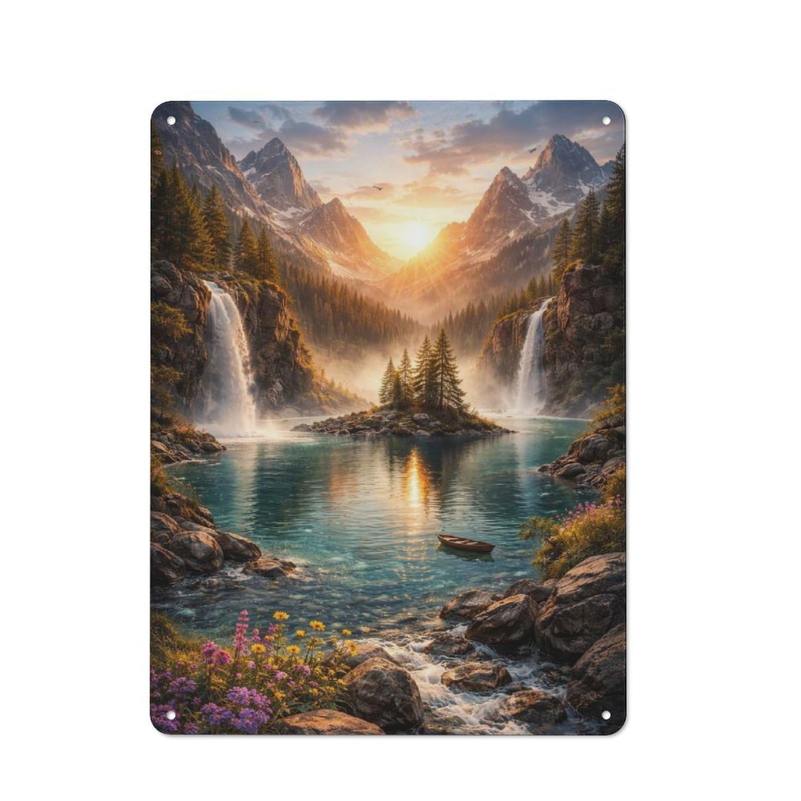 Junmoney Style-7 Garage Style Majestic Mountain Waterfall Landscape Decorative Metal Plaque 40X30cm, Garage Wall Decor For Workshop, Basement, Shed Or Games Room